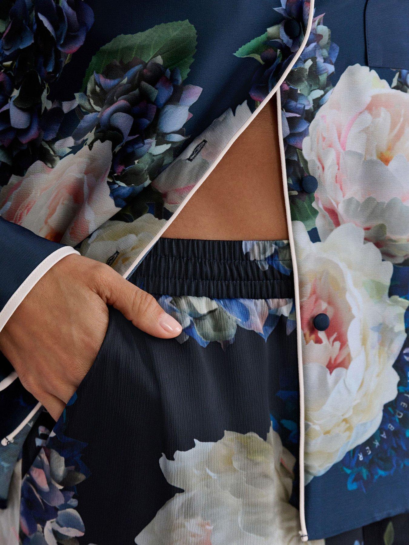  image of b-by-ted-baker-floral-satin-pyjama-set-blue