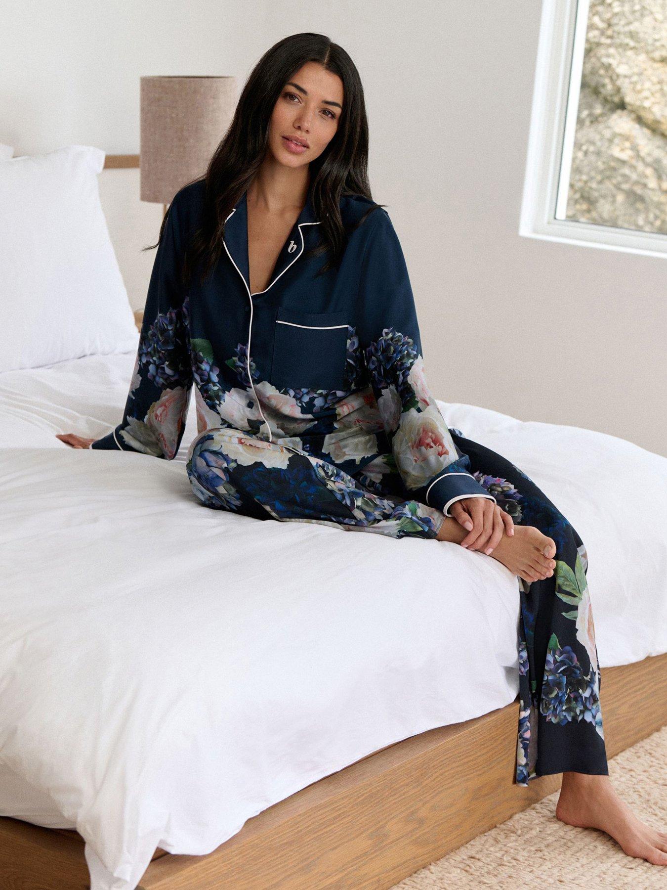  image of b-by-ted-baker-floral-satin-pyjama-set-blue