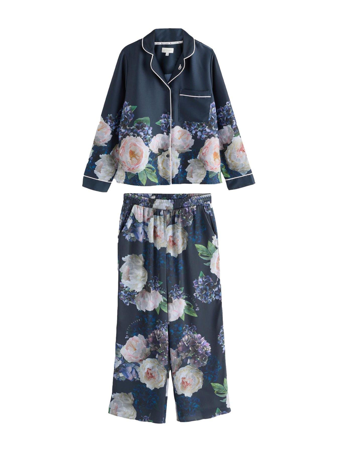  image of b-by-ted-baker-floral-satin-pyjama-set-blue