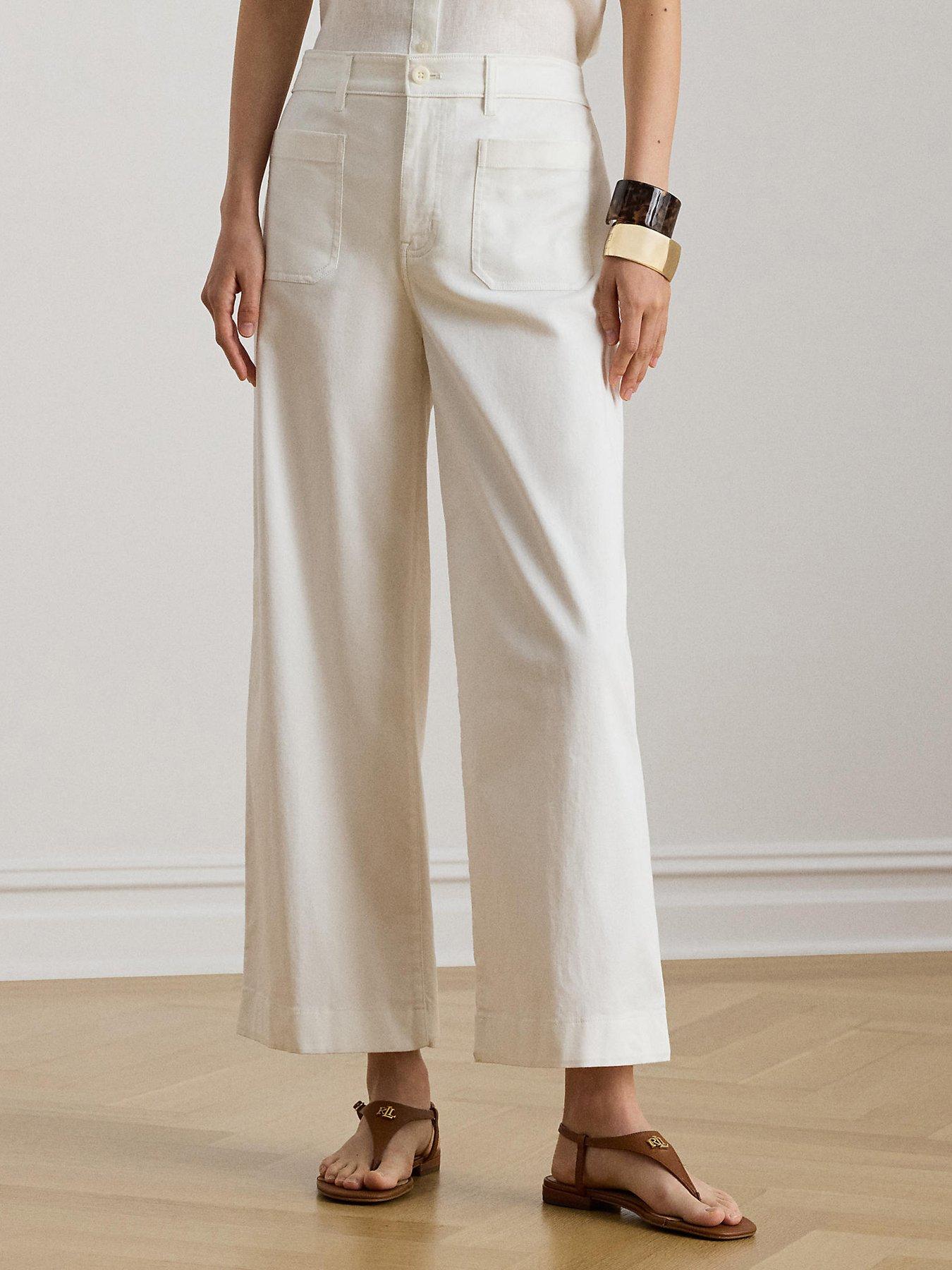 Image 1 of 4 of Lauren by Ralph Lauren Yurshane Cropped Flat Front Pant - White