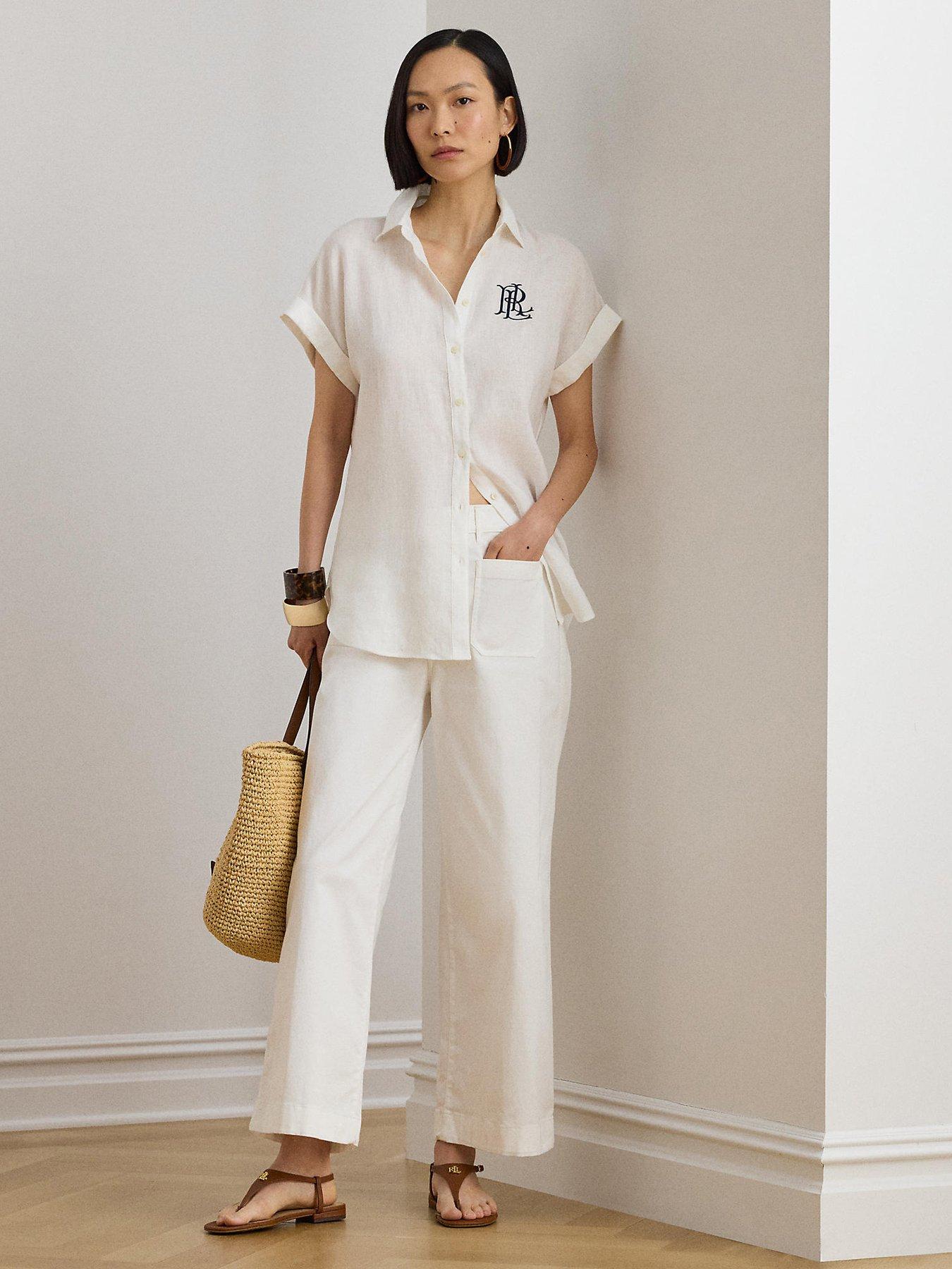 Image 3 of 4 of Lauren by Ralph Lauren Yurshane Cropped Flat Front Pant - White