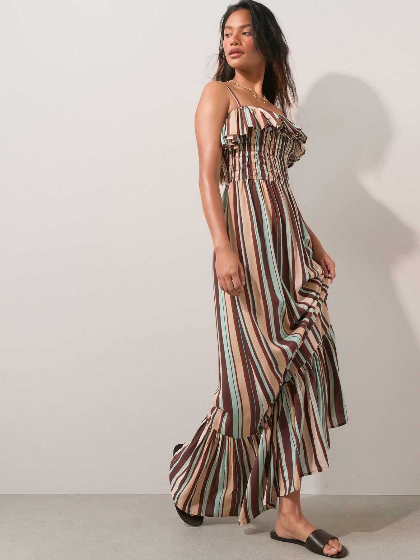 The Very Collection Striped Frill Maxi Dress - Multi
