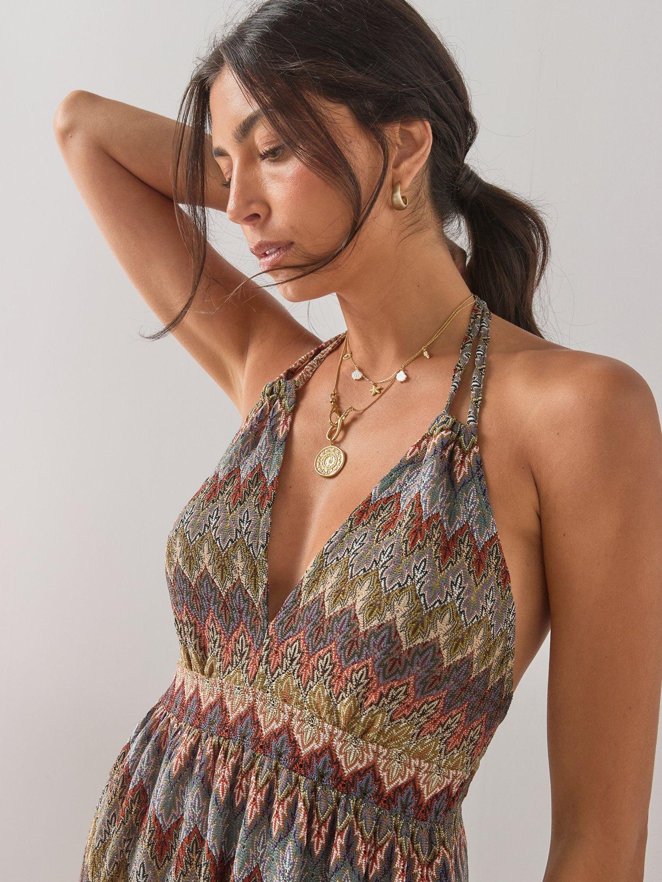 Image 3 of 7 of The Very Collection Halter Plunge Maxi Dress - Multi