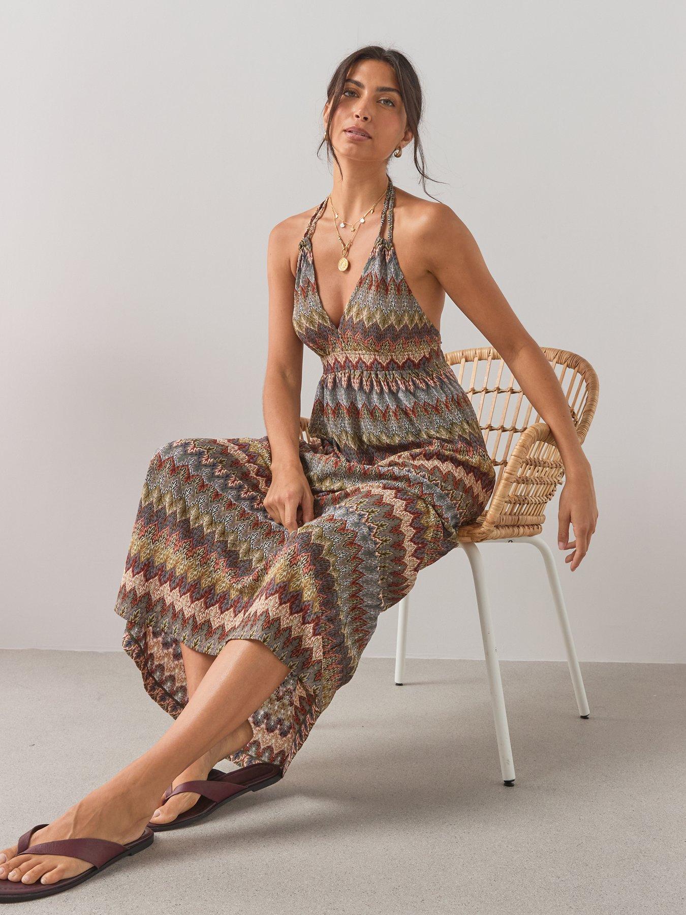 Image 4 of 7 of The Very Collection Halter Plunge Maxi Dress - Multi