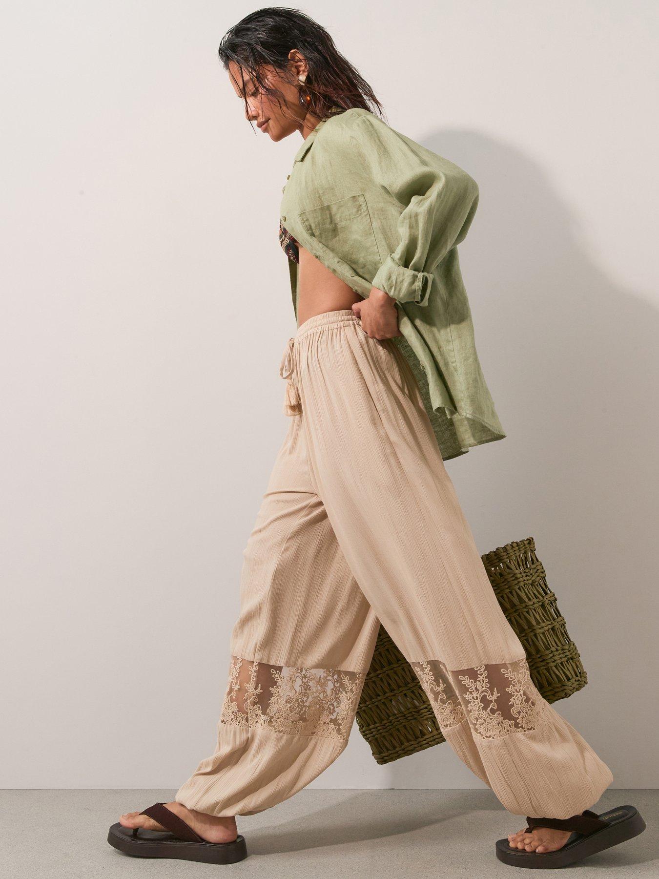Image 1 of 6 of The Very Collection Balloon Hem Beach Trousers - Cream