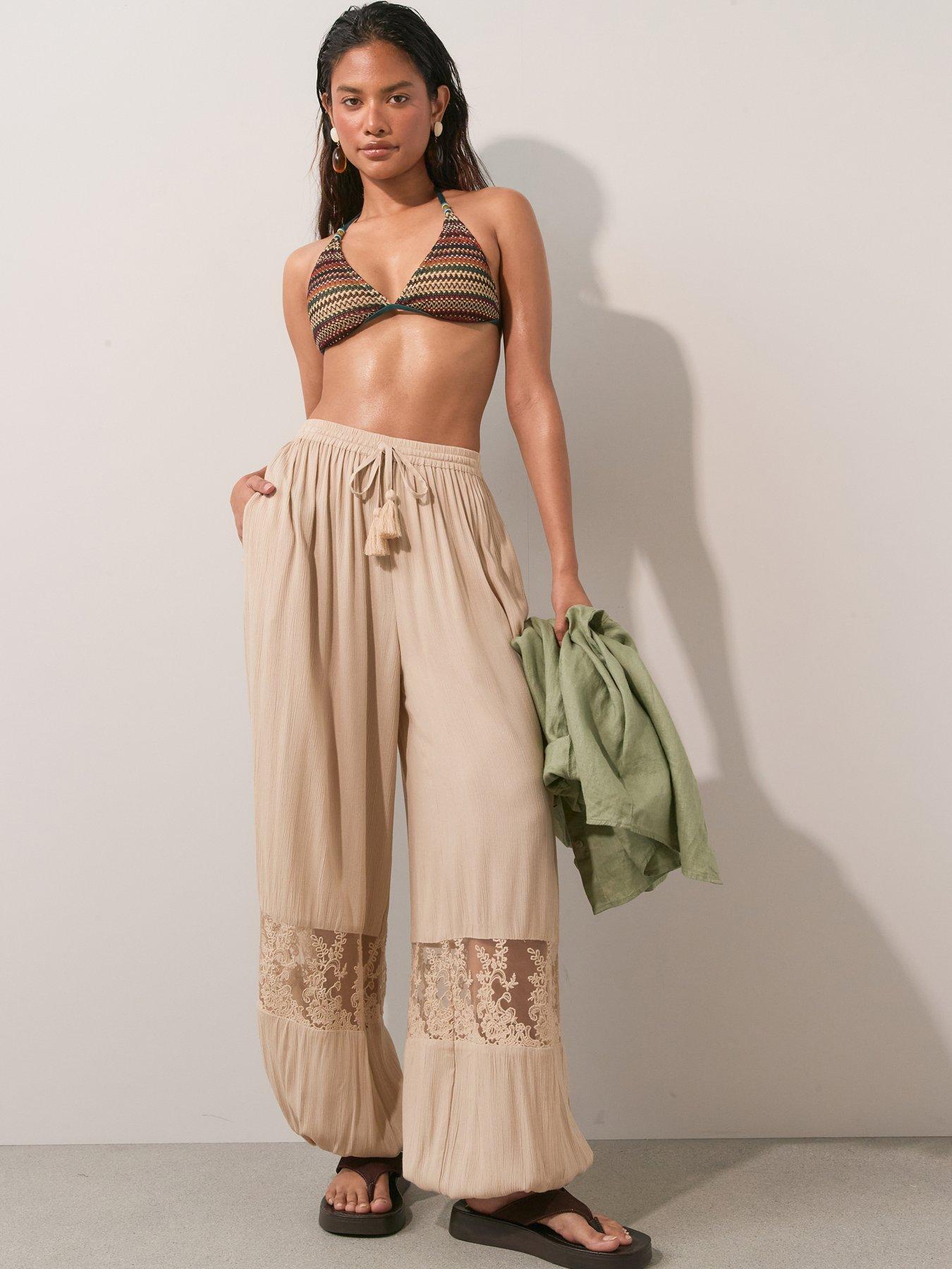 Image 6 of 6 of The Very Collection Balloon Hem Beach Trousers - Cream