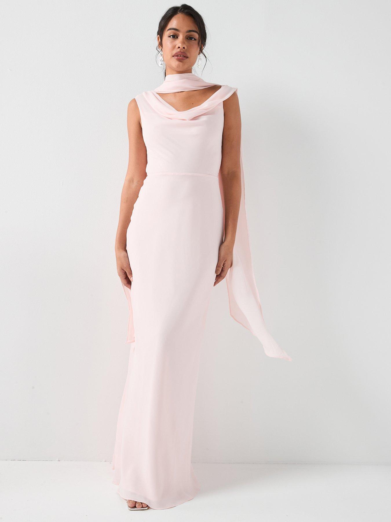 six-stories-plunge-cowl-front-crepe-bridesmaid-dress-with-neck-scarf-pink