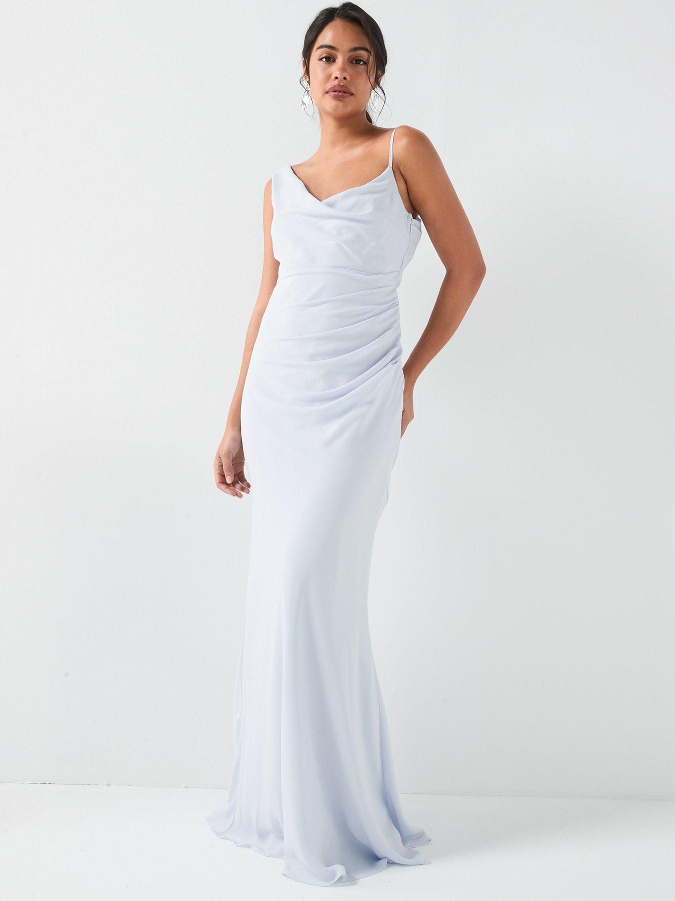 Six Stories Cowl Front Asymmetrical Crepe Bridesmaid Dress - Blue