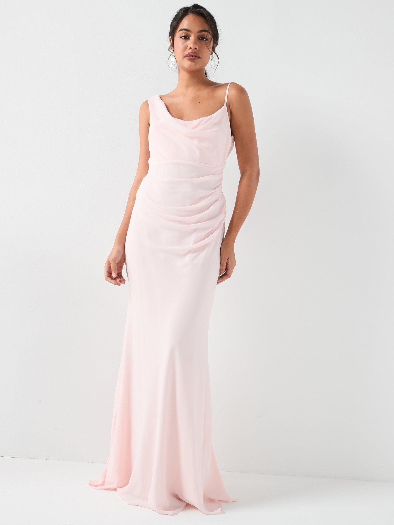 Six Stories Cowl Front Asymmetrical Crepe Bridesmaid Dress - Pink