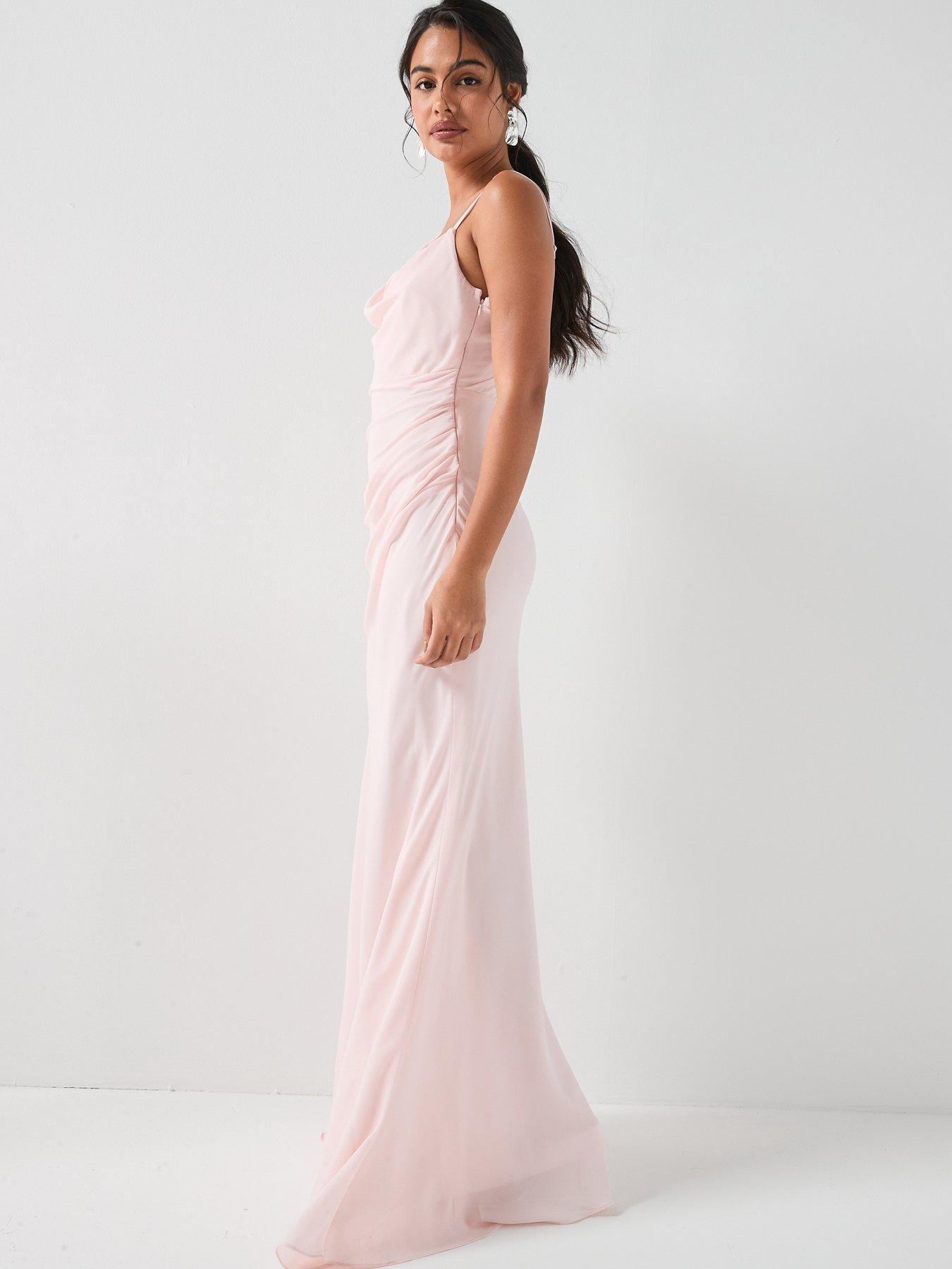 Six Stories Cowl Front Asymmetrical Crepe Bridesmaid Dress - Pink |  Littlewoods