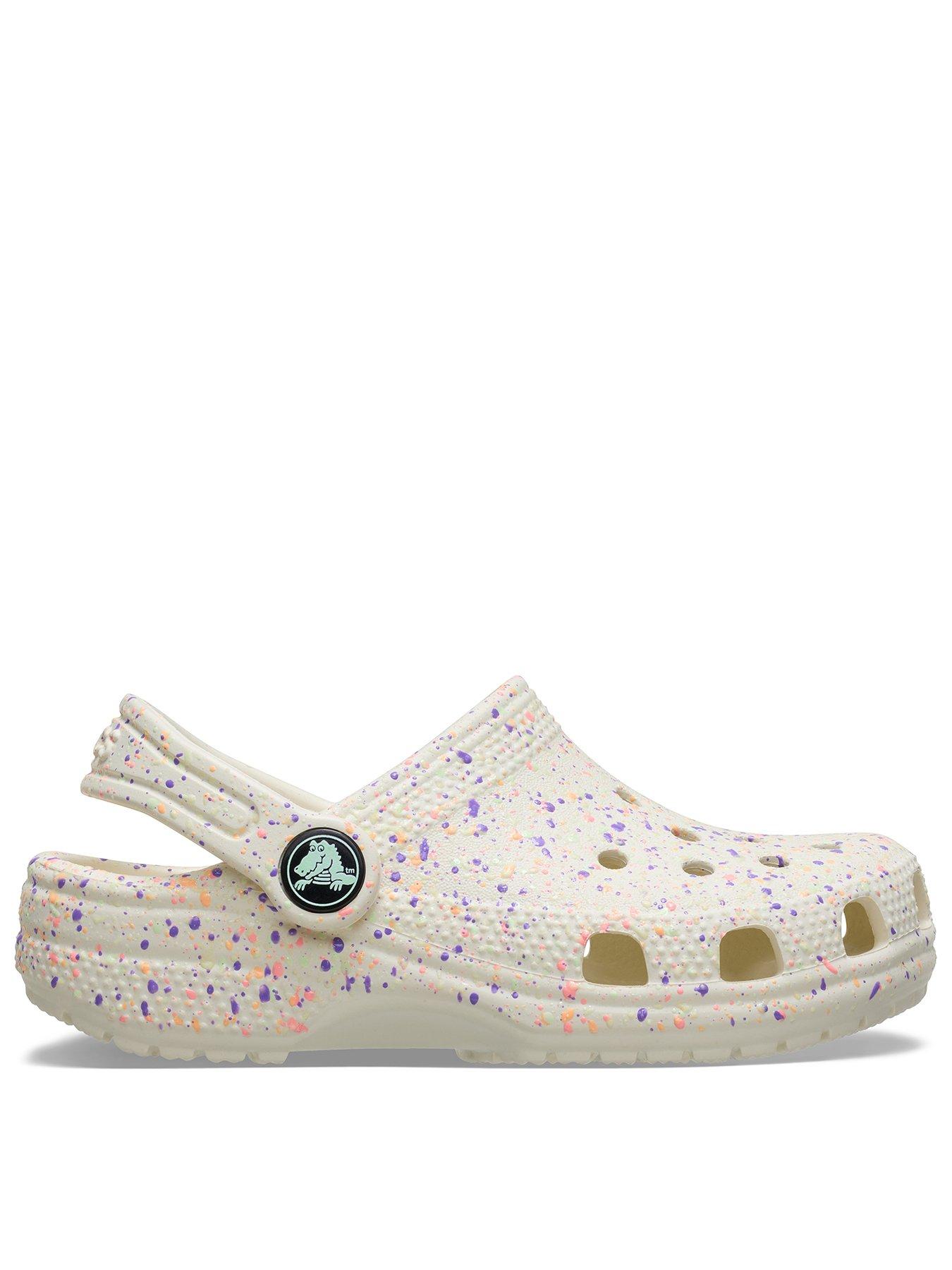 Crocs Girls Classic Glow Paint Splatter Clogg - White/Multi