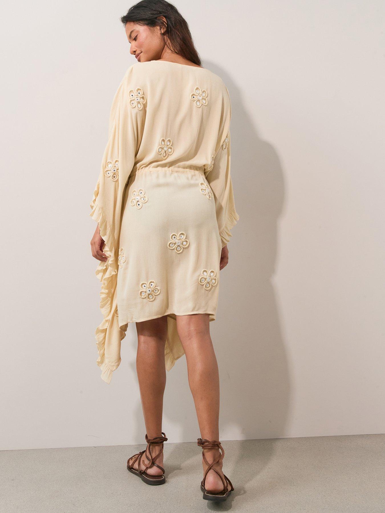 Image 2 of 6 of The Very Collection Embroidered Loose V-Neck Kaftan - Cream