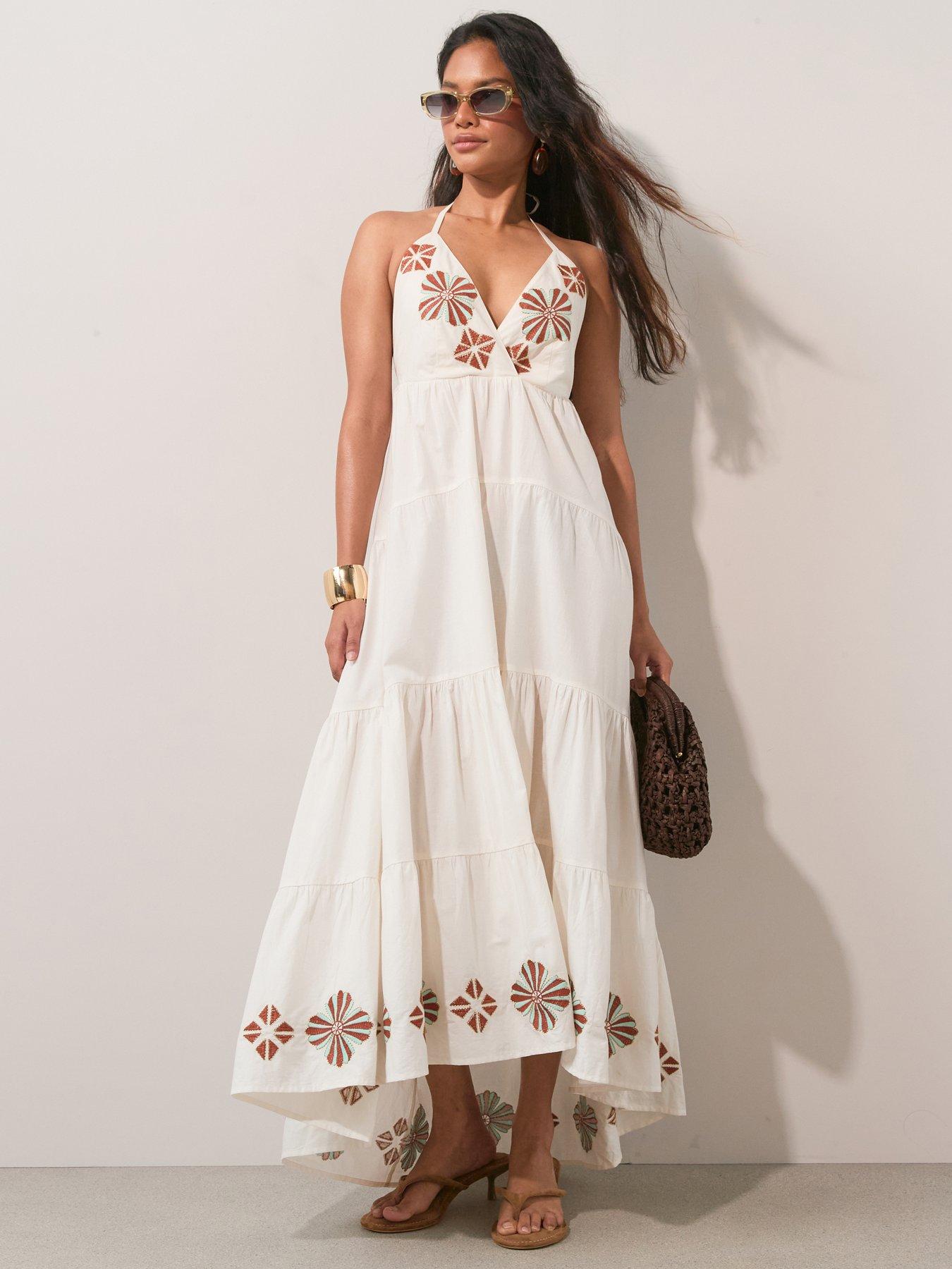 The Very Collection Flower Embellished Maxi Dress - Cream