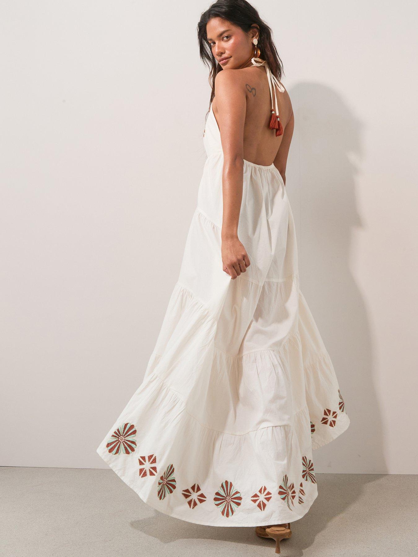 Image 2 of 6 of The Very Collection Flower Embellished Maxi Dress - Cream