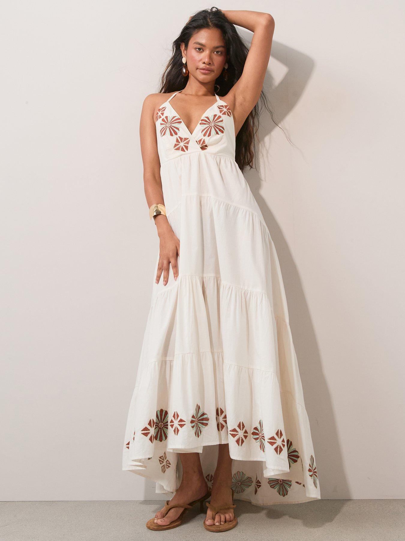 Image 3 of 6 of The Very Collection Flower Embellished Maxi Dress - Cream
