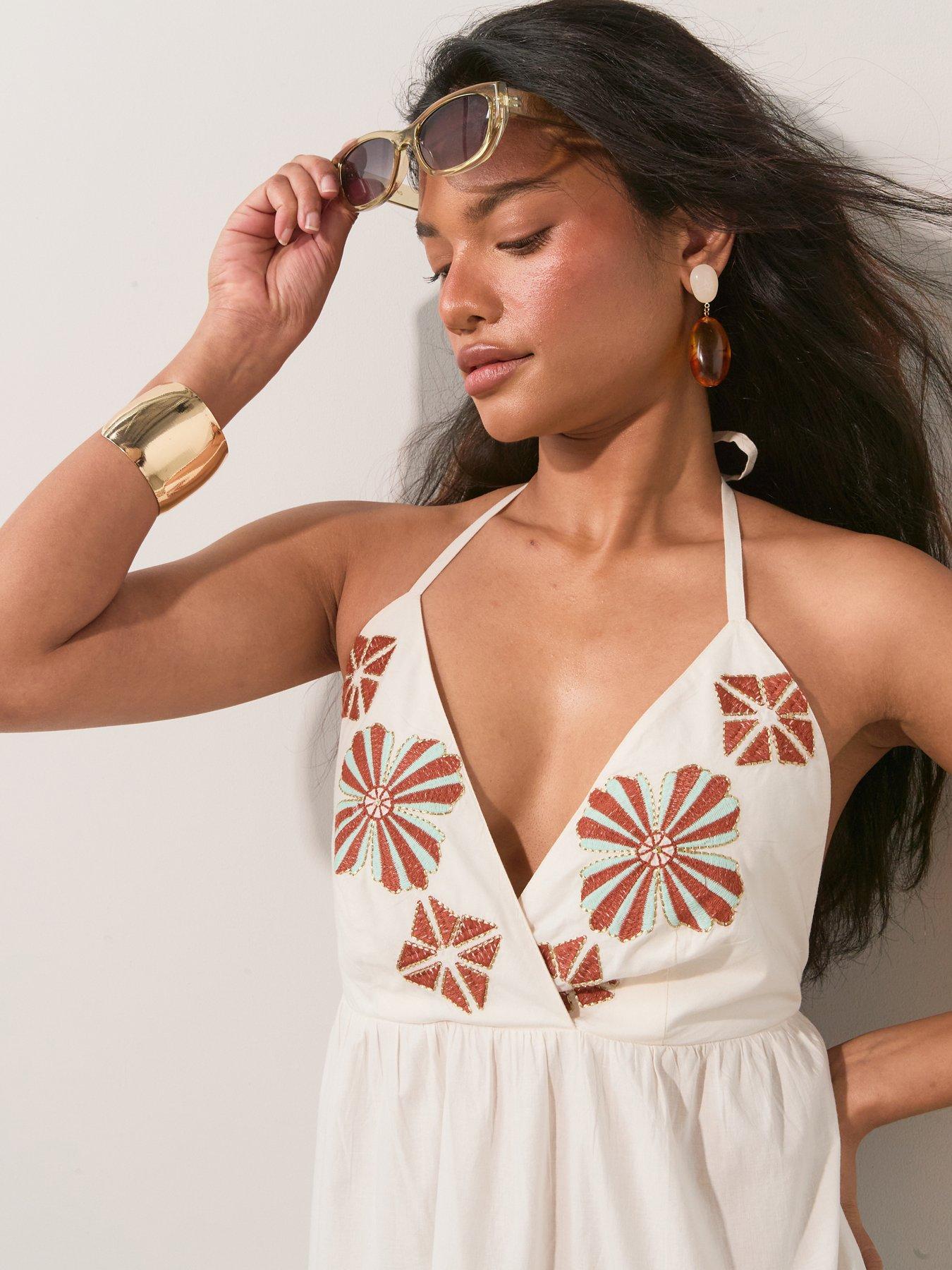 Image 4 of 6 of The Very Collection Flower Embellished Maxi Dress - Cream