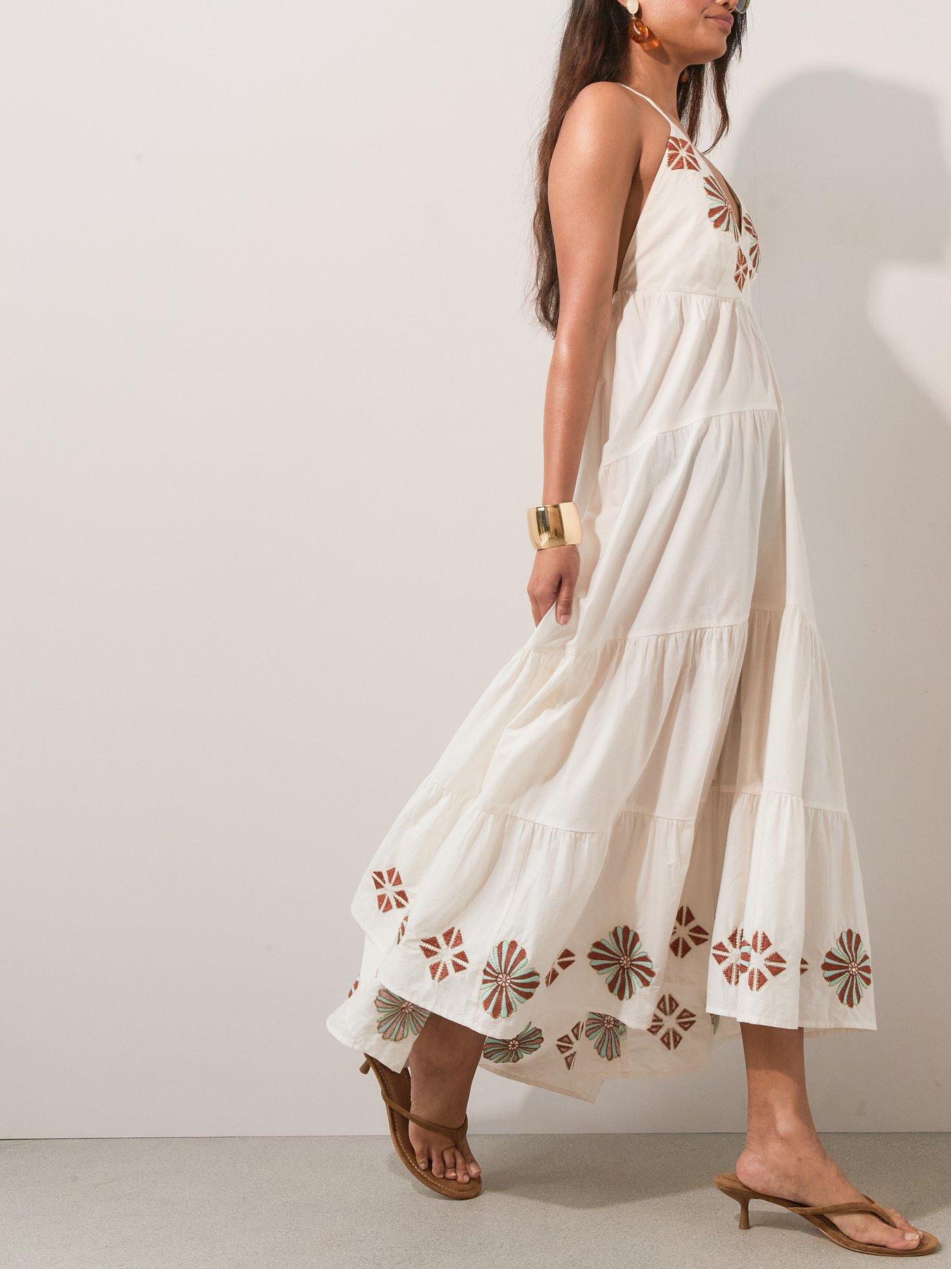 Image 5 of 6 of The Very Collection Flower Embellished Maxi Dress - Cream