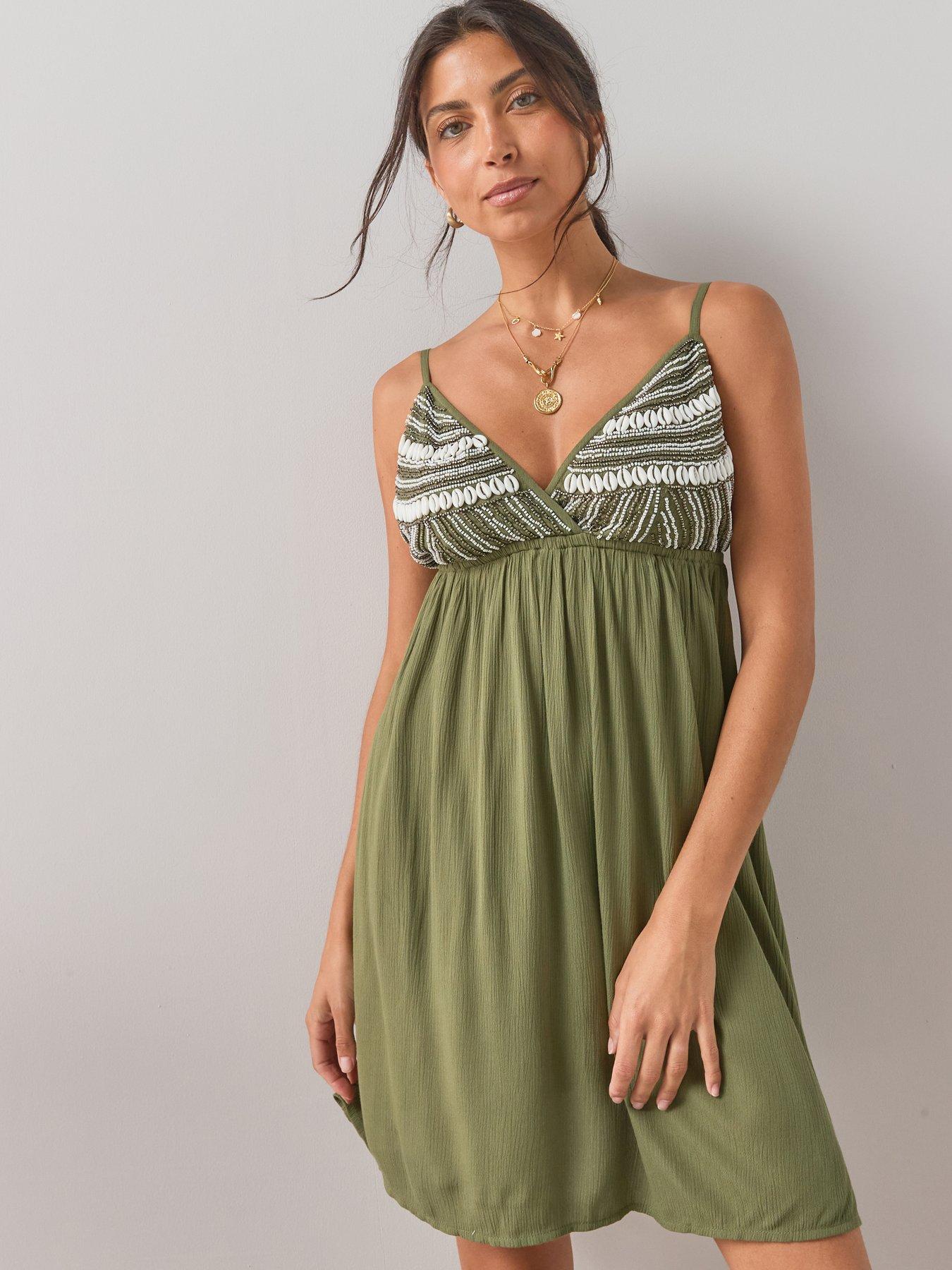 The Very Collection Shell Embellished Mini Dress - Khaki