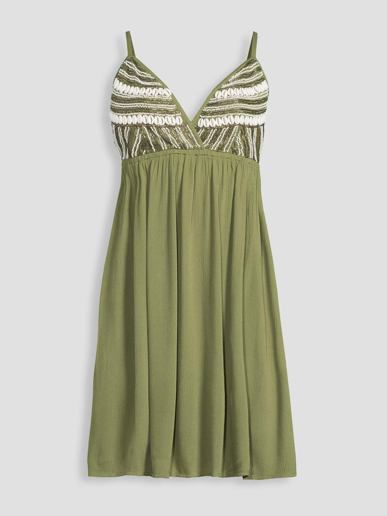 Image 7 of 7 of The Very Collection Shell Embellished Mini Dress - Khaki