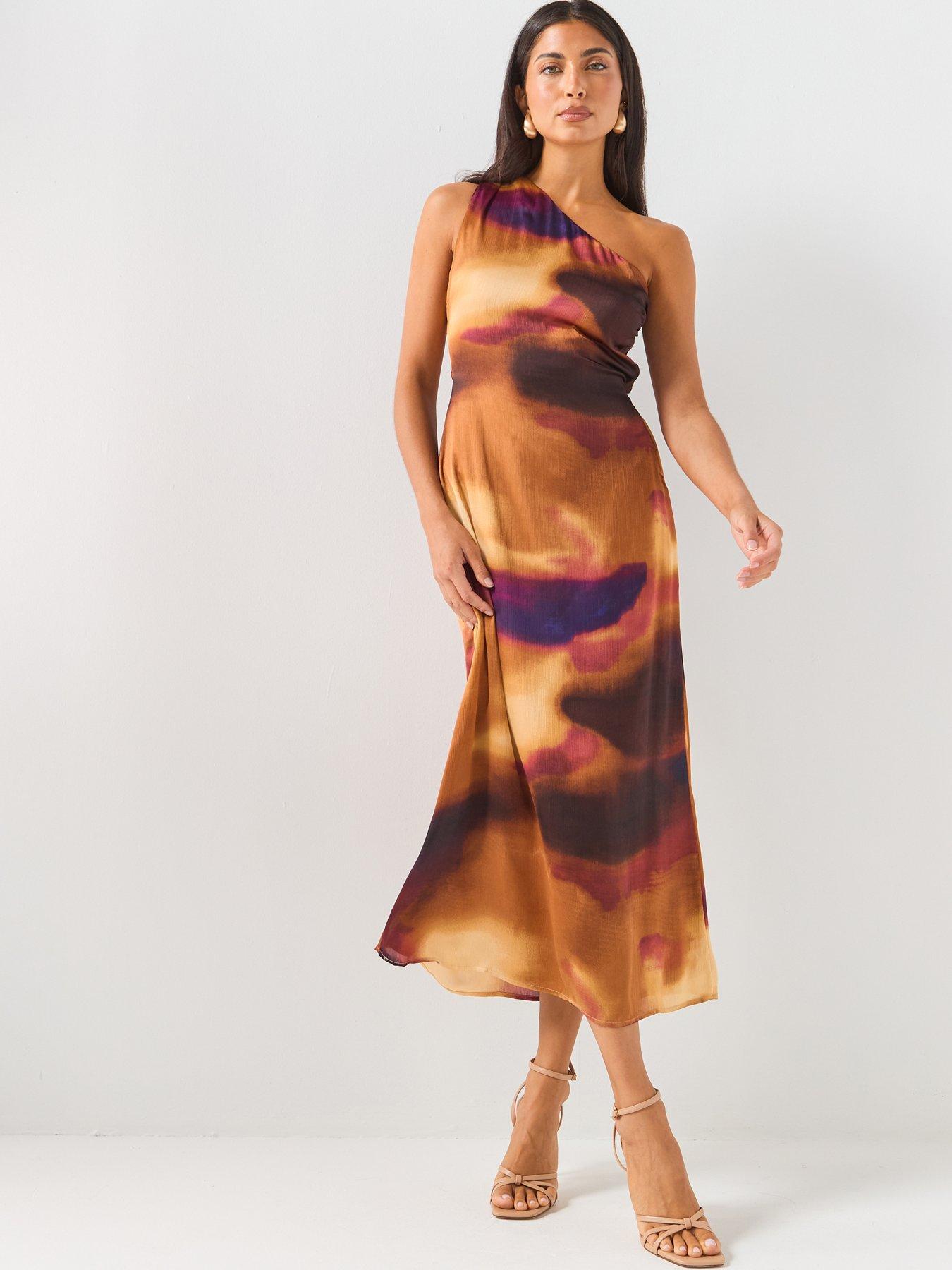 AX Paris Smudge Print One Shoulder Twist Back Midi Dress - Multi