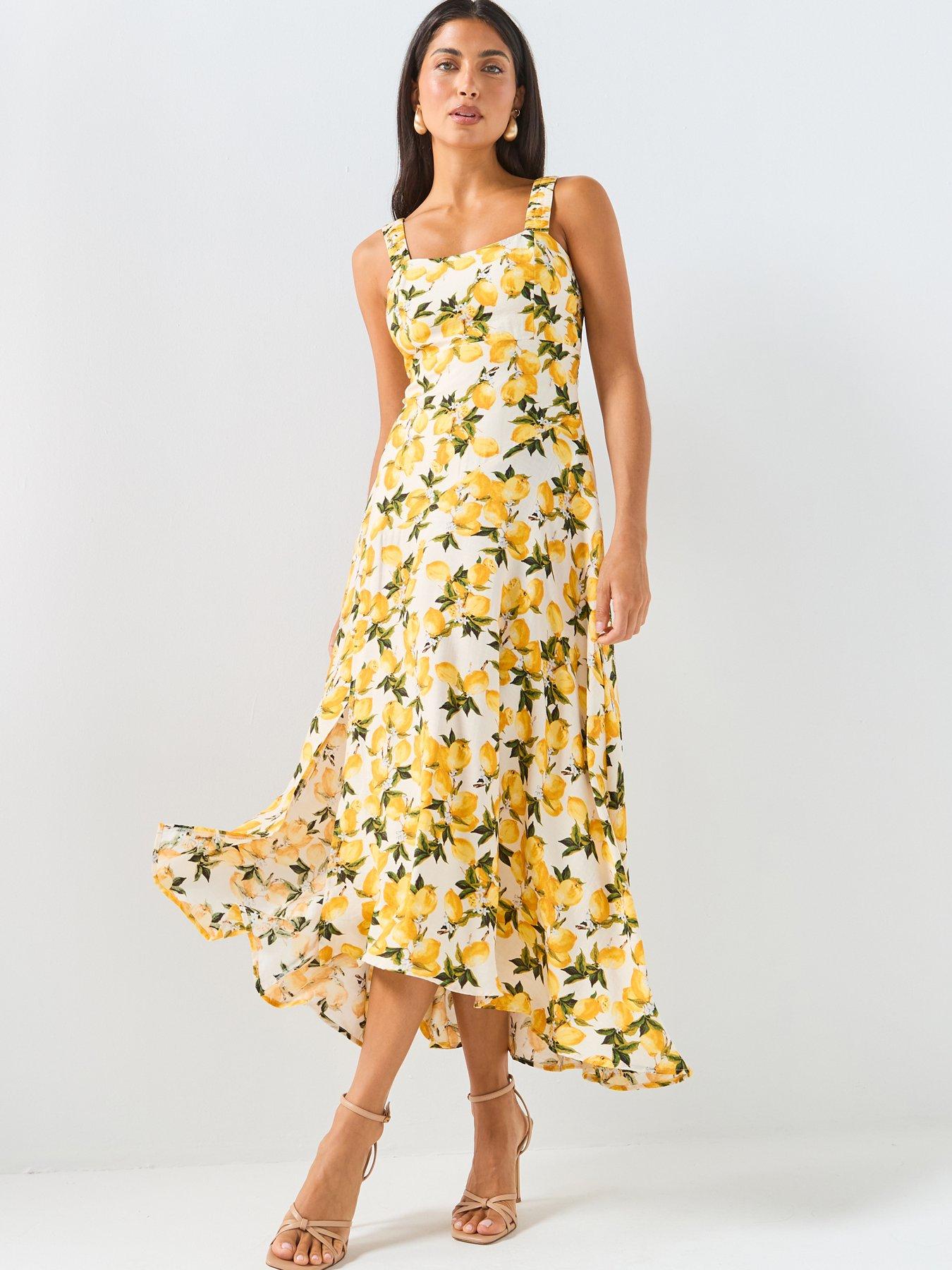 AX Paris Lemon Print Square Neck Midi Dress - Cream