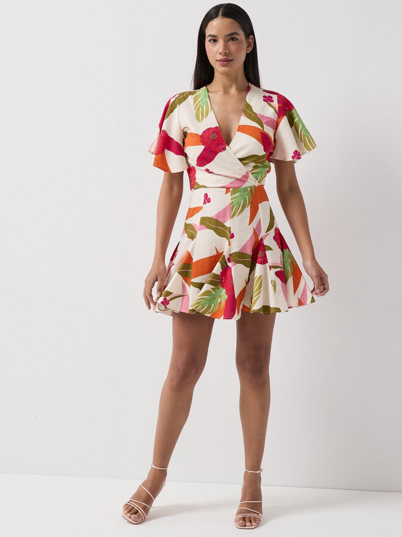 AX Paris Floral Print Wrap Top Skater Mini Dress - Multi