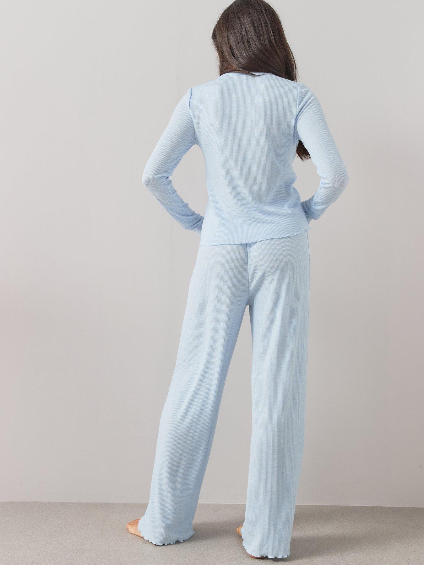 Image 2 of 7 of The Very Collection Soft Touch Button Up Top And Wide Leg Pyjama Set - Blue