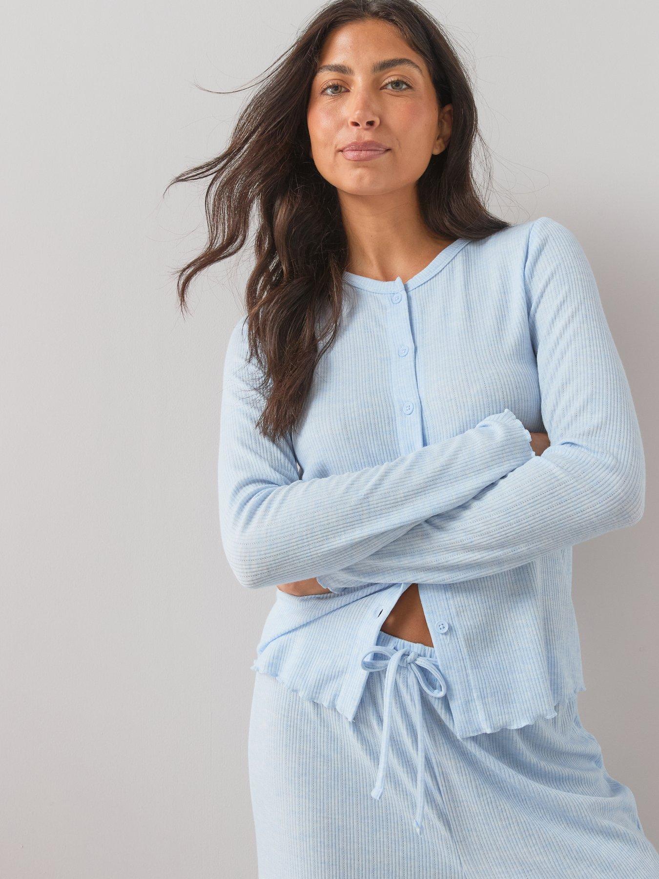 Image 3 of 7 of The Very Collection Soft Touch Button Up Top And Wide Leg Pyjama Set - Blue