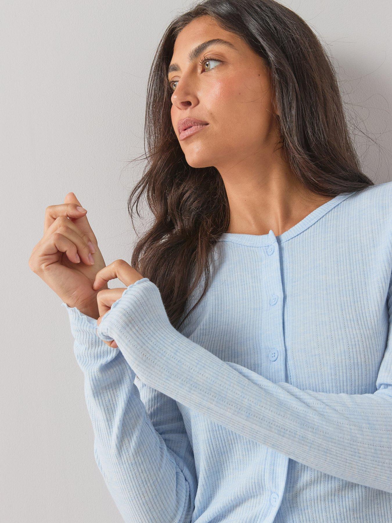 Image 5 of 7 of The Very Collection Soft Touch Button Up Top And Wide Leg Pyjama Set - Blue