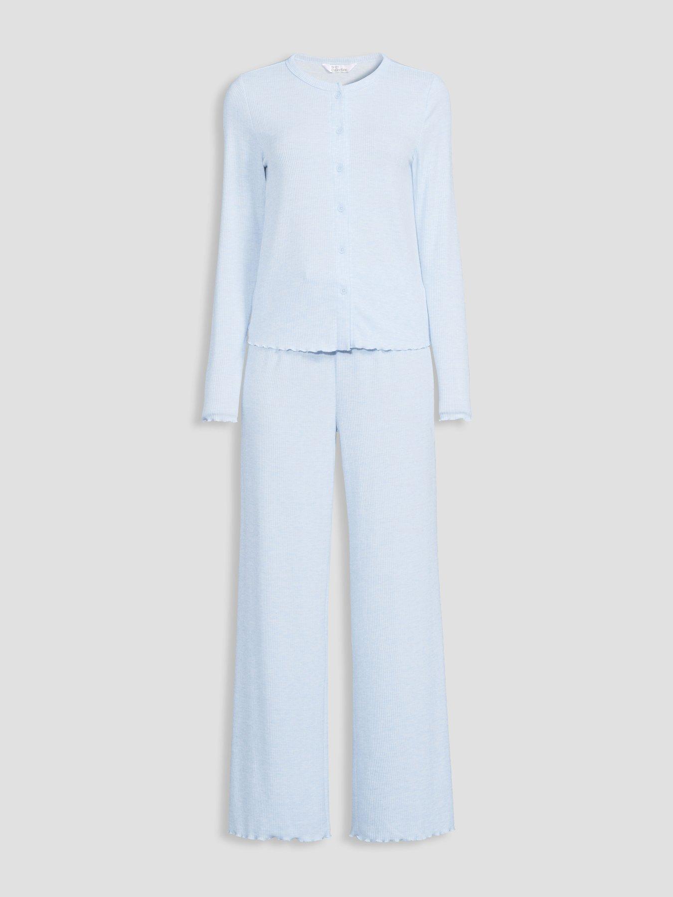 Image 7 of 7 of The Very Collection Soft Touch Button Up Top And Wide Leg Pyjama Set - Blue