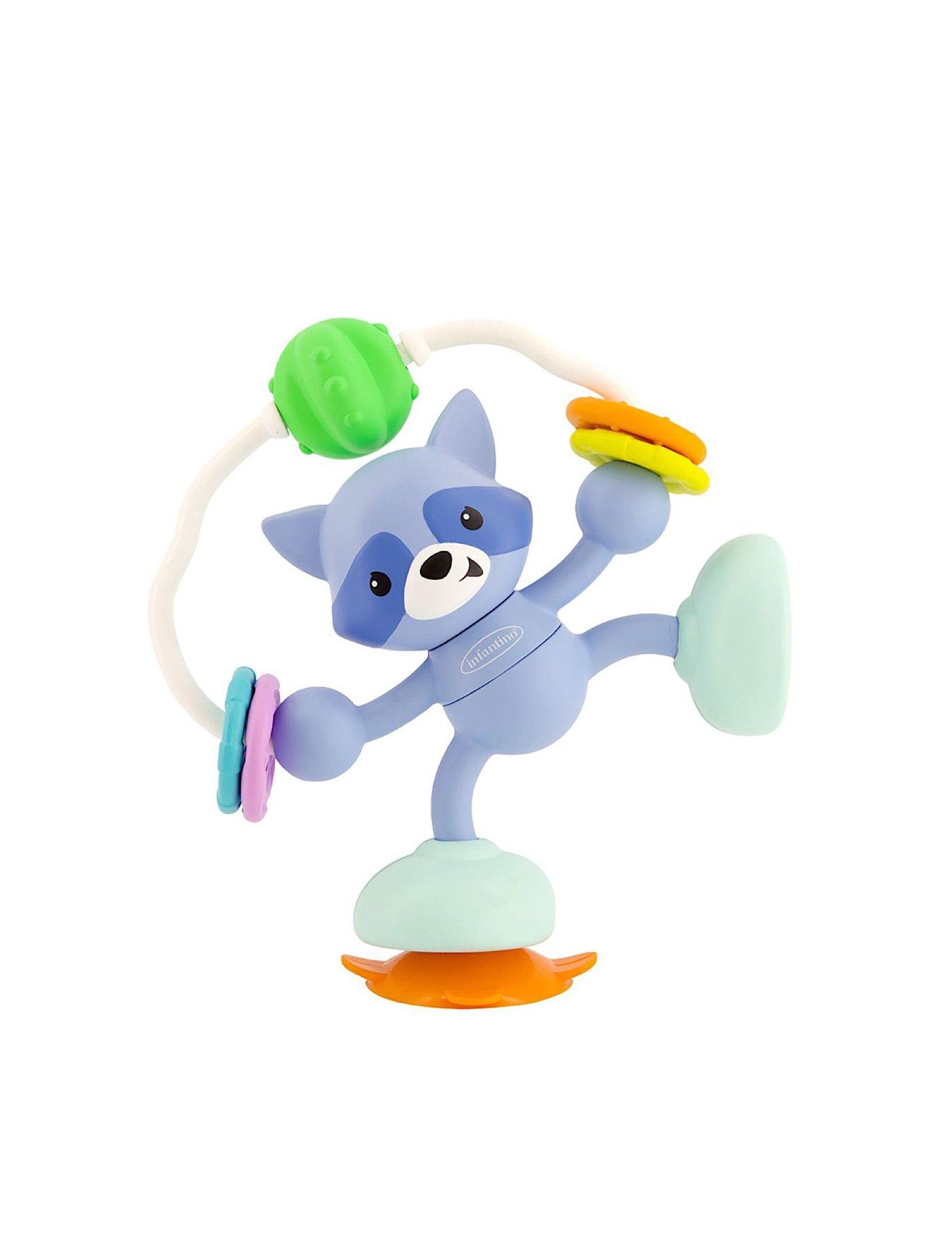 Image 2 of 3 of Infantino Stick &amp; Spin Highchair Pal Raccoon &amp; Super Soft Squeeze and Stack Block Bundle Set