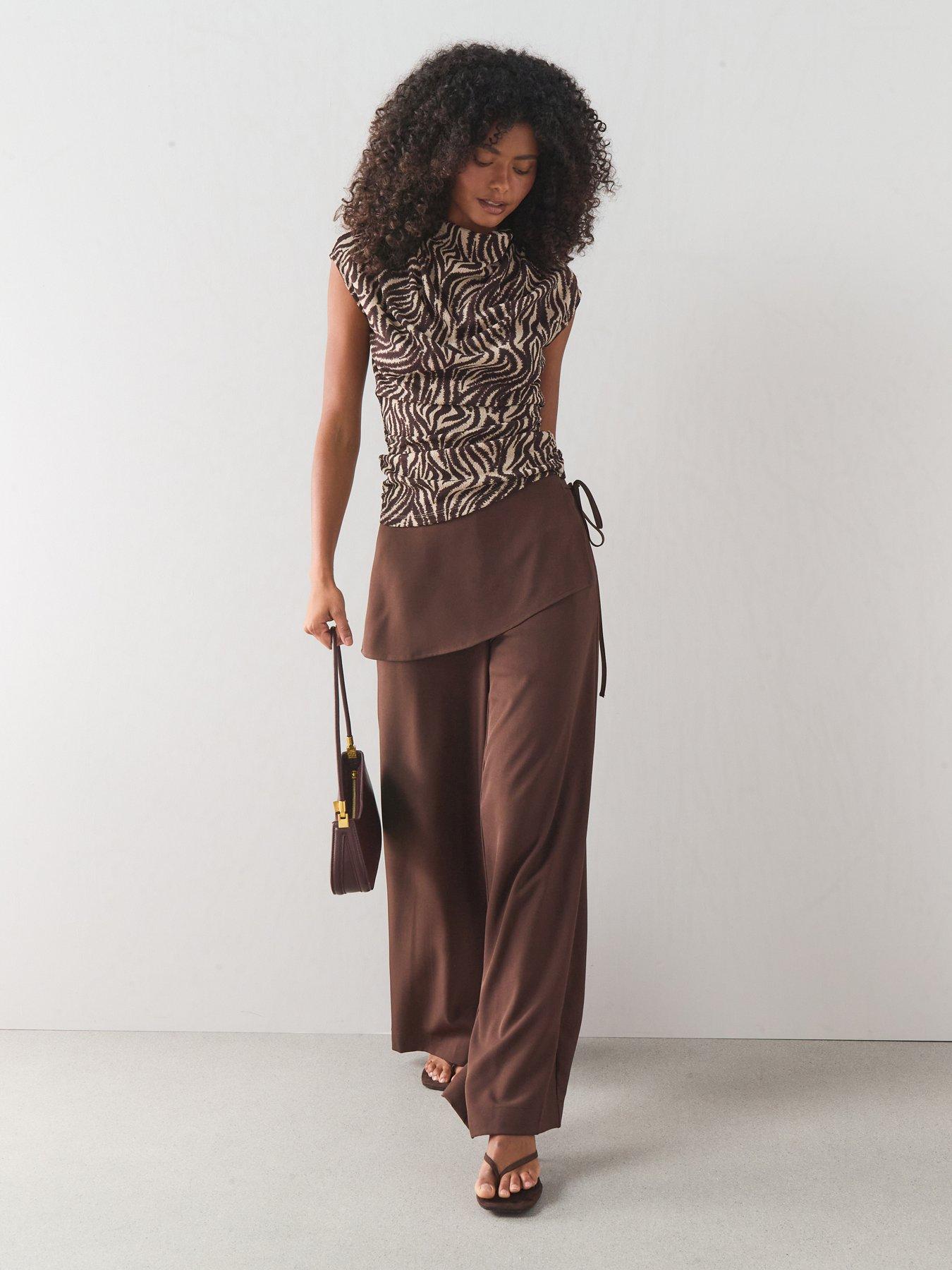 Image 1 of 7 of The Very Collection Wrap Detail Trousers - Brown