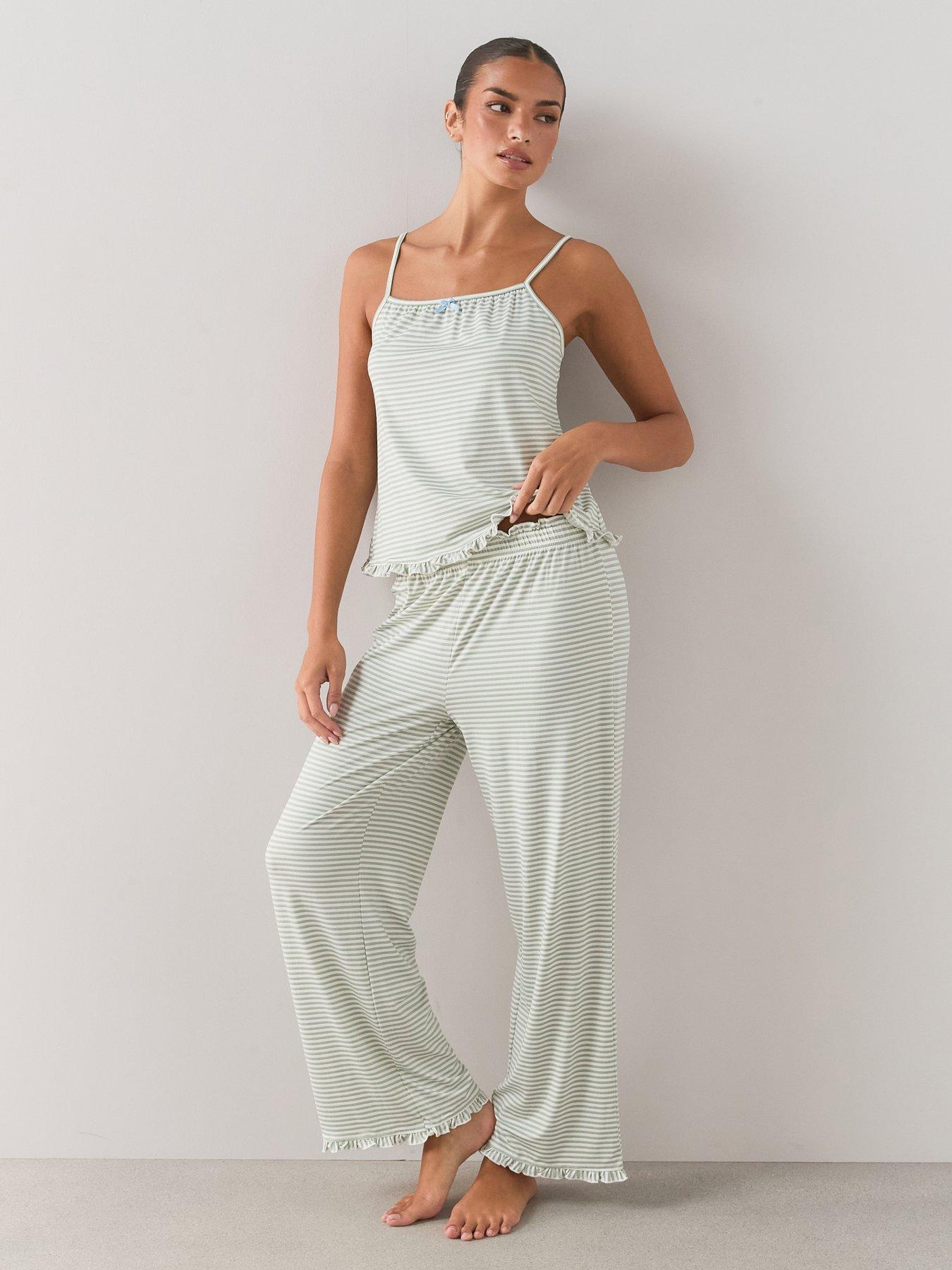 The Very Collection Stripe Cami And Wide Leg Pyjama Set - Green