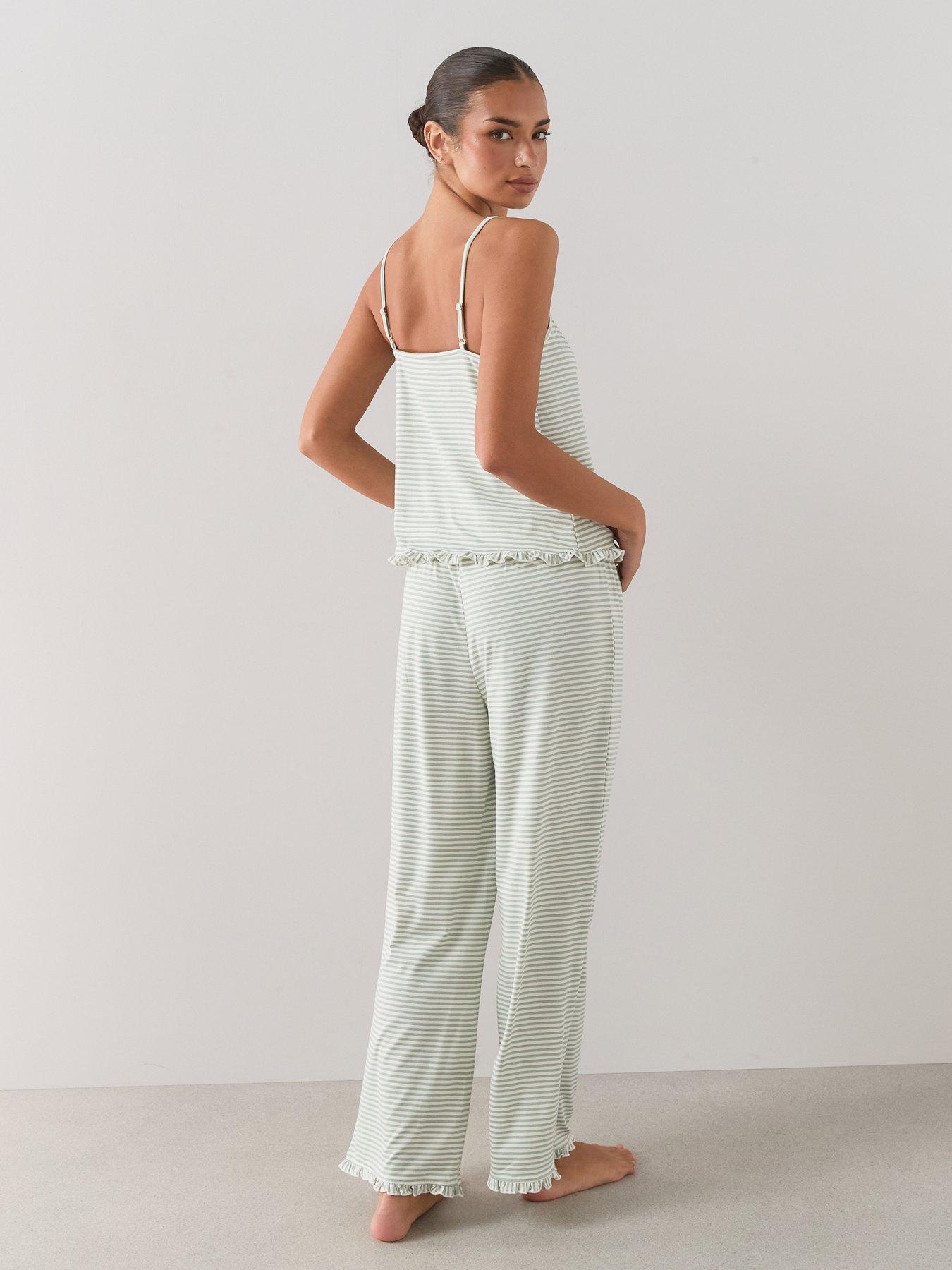 Image 2 of 6 of The Very Collection Stripe Cami And Wide Leg Pyjama Set - Green