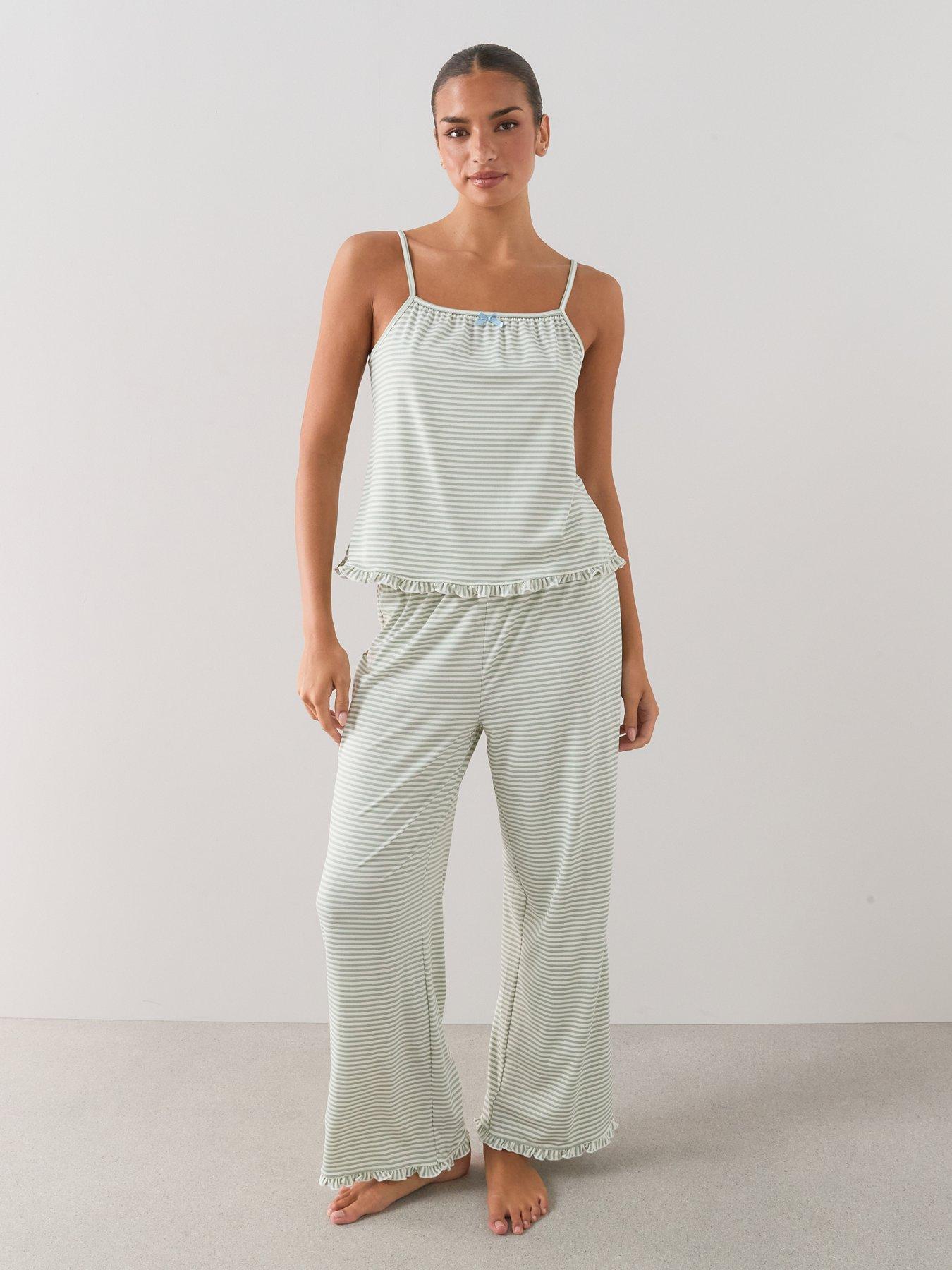 Image 3 of 6 of The Very Collection Stripe Cami And Wide Leg Pyjama Set - Green