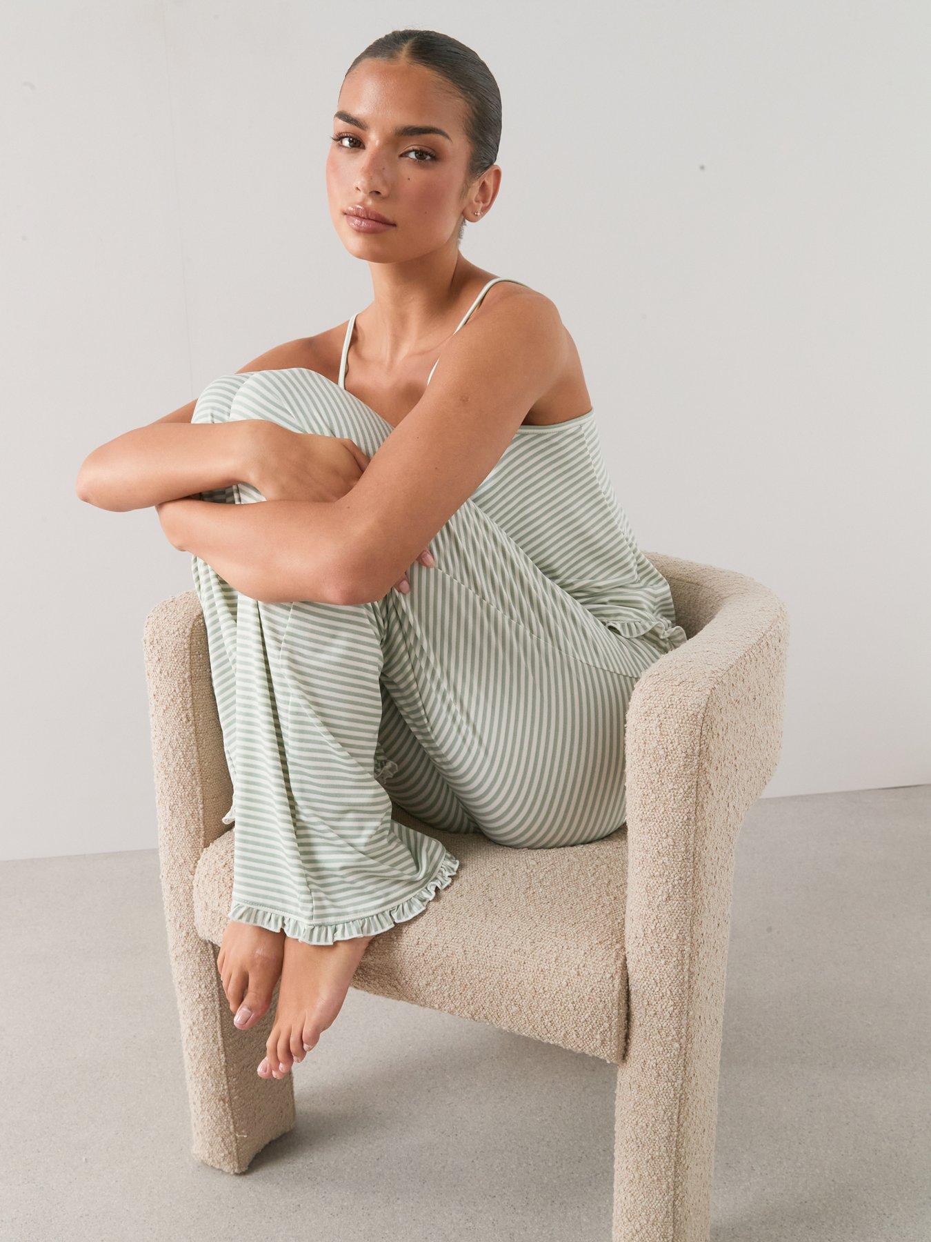 Image 4 of 6 of The Very Collection Stripe Cami And Wide Leg Pyjama Set - Green
