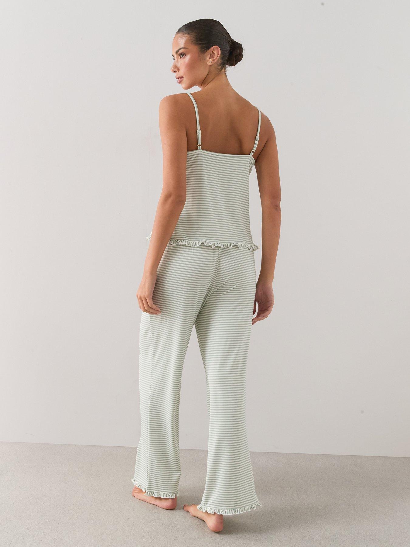 Image 6 of 6 of The Very Collection Stripe Cami And Wide Leg Pyjama Set - Green