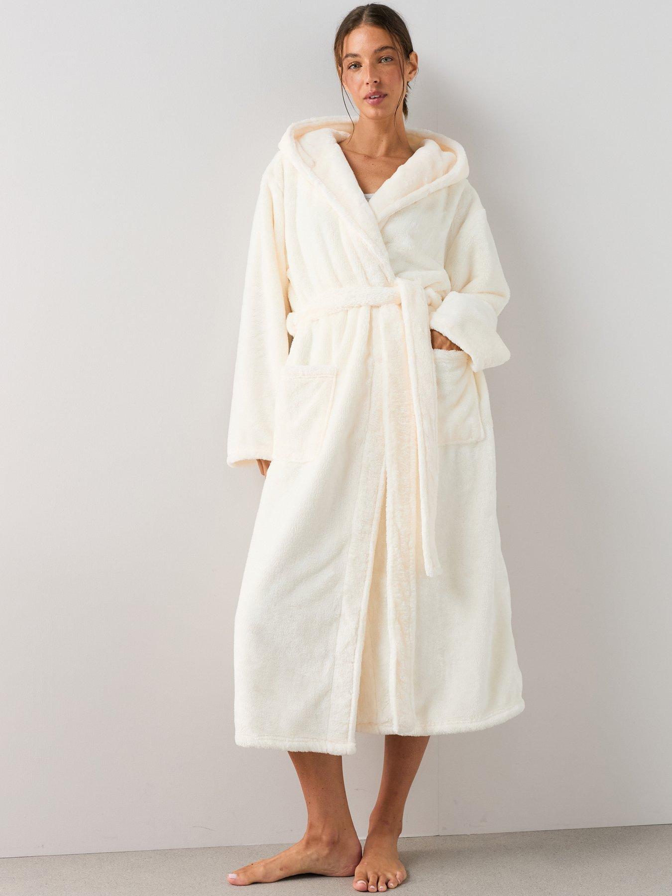 The Very Collection Wellsoft Longline Hooded Dressing Gown - Cream
