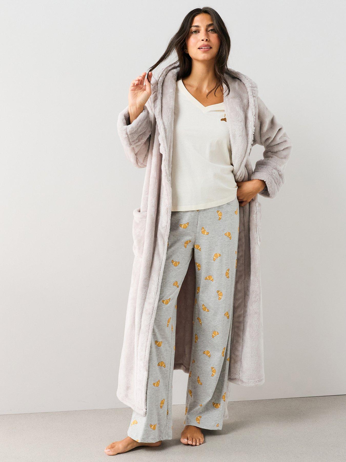 The Very Collection Plush Hooded Dressing Gown - Grey