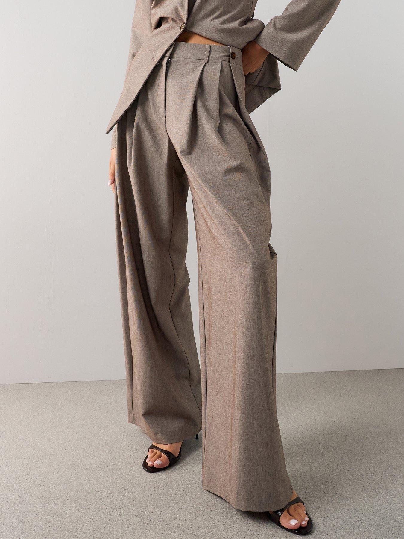 The Very Collection Tab Detail Wide Leg Co Ord Trouser - Grey