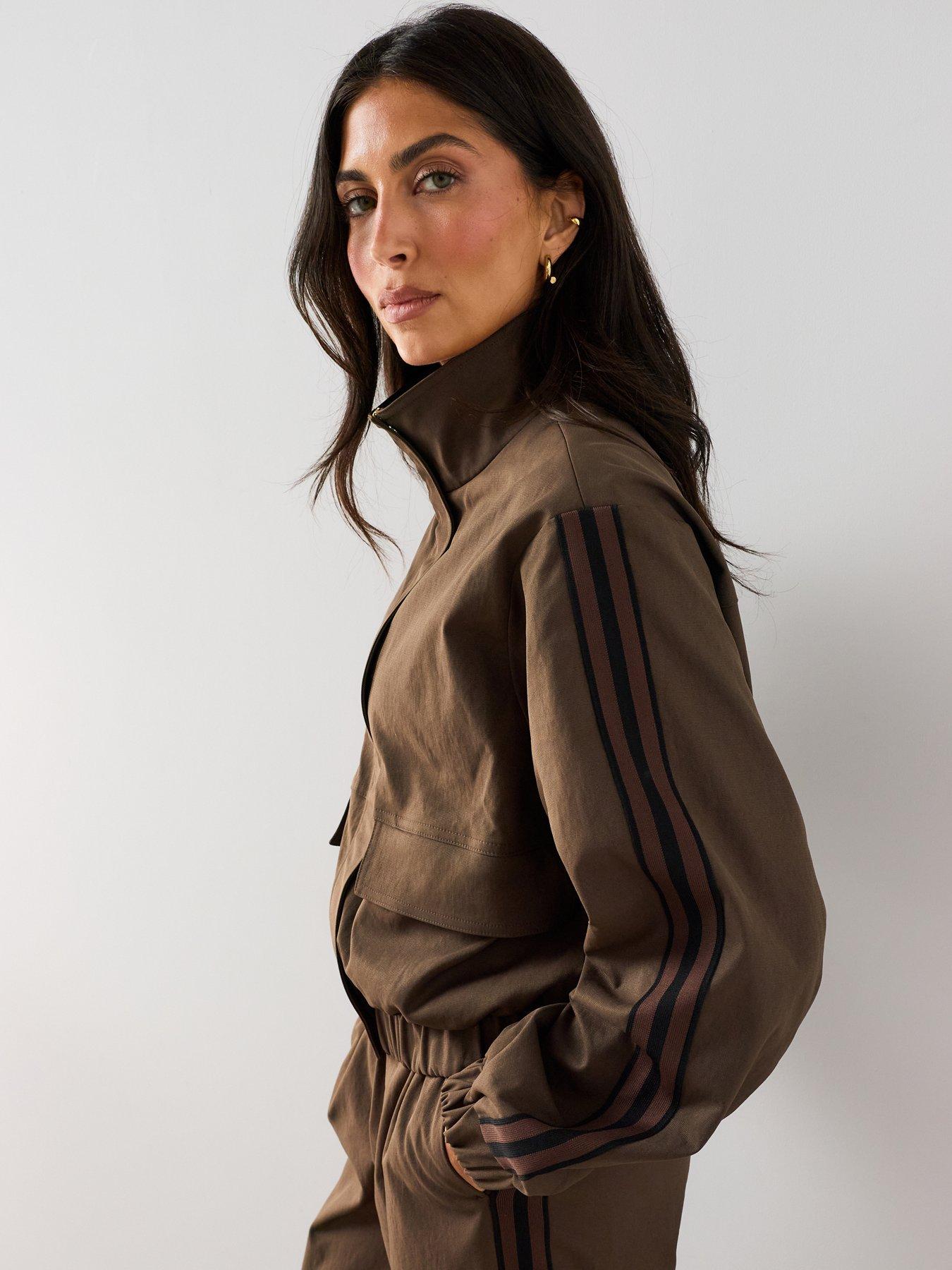 The Very Collection Women's Side Stripe Funnel Neck Bomber Jacket - Brown