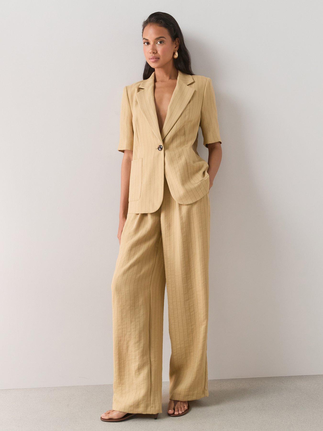 The Very Collection Women's Pinstripe Wide Leg Trousers - Yellow