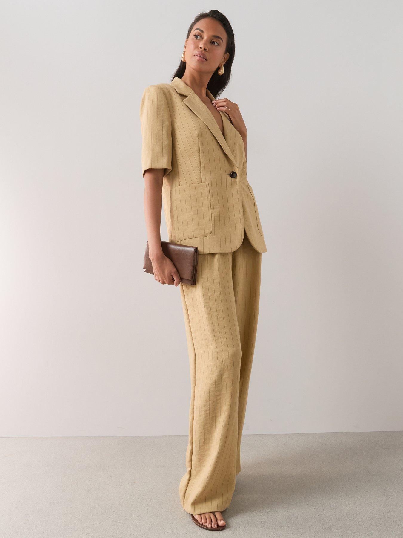 Image 3 of 7 of The Very Collection Womens Pinstripe Wide Leg Trousers - Beige