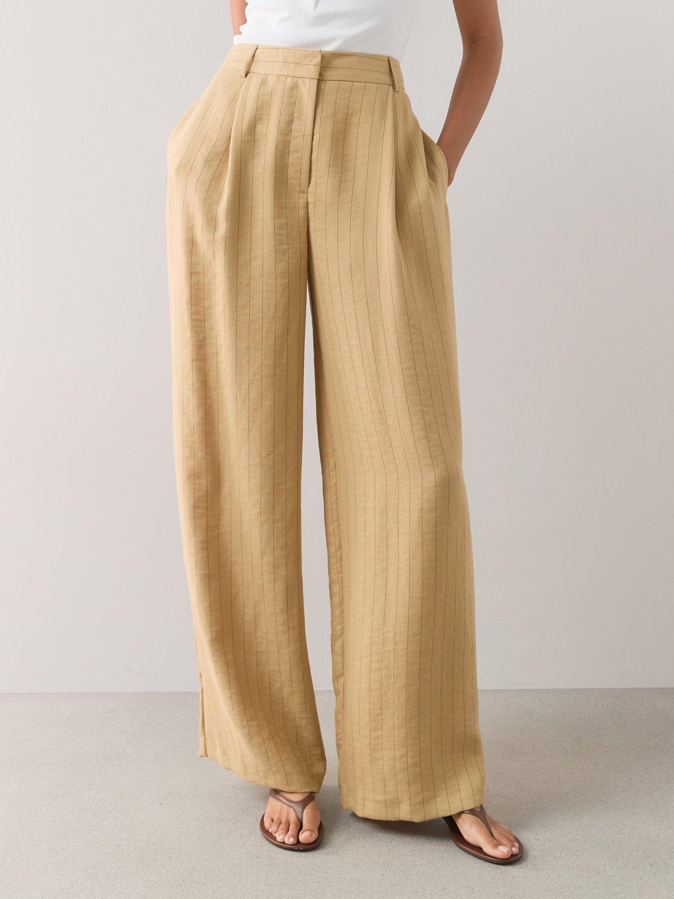 Image 4 of 7 of The Very Collection Womens Pinstripe Wide Leg Trousers - Beige