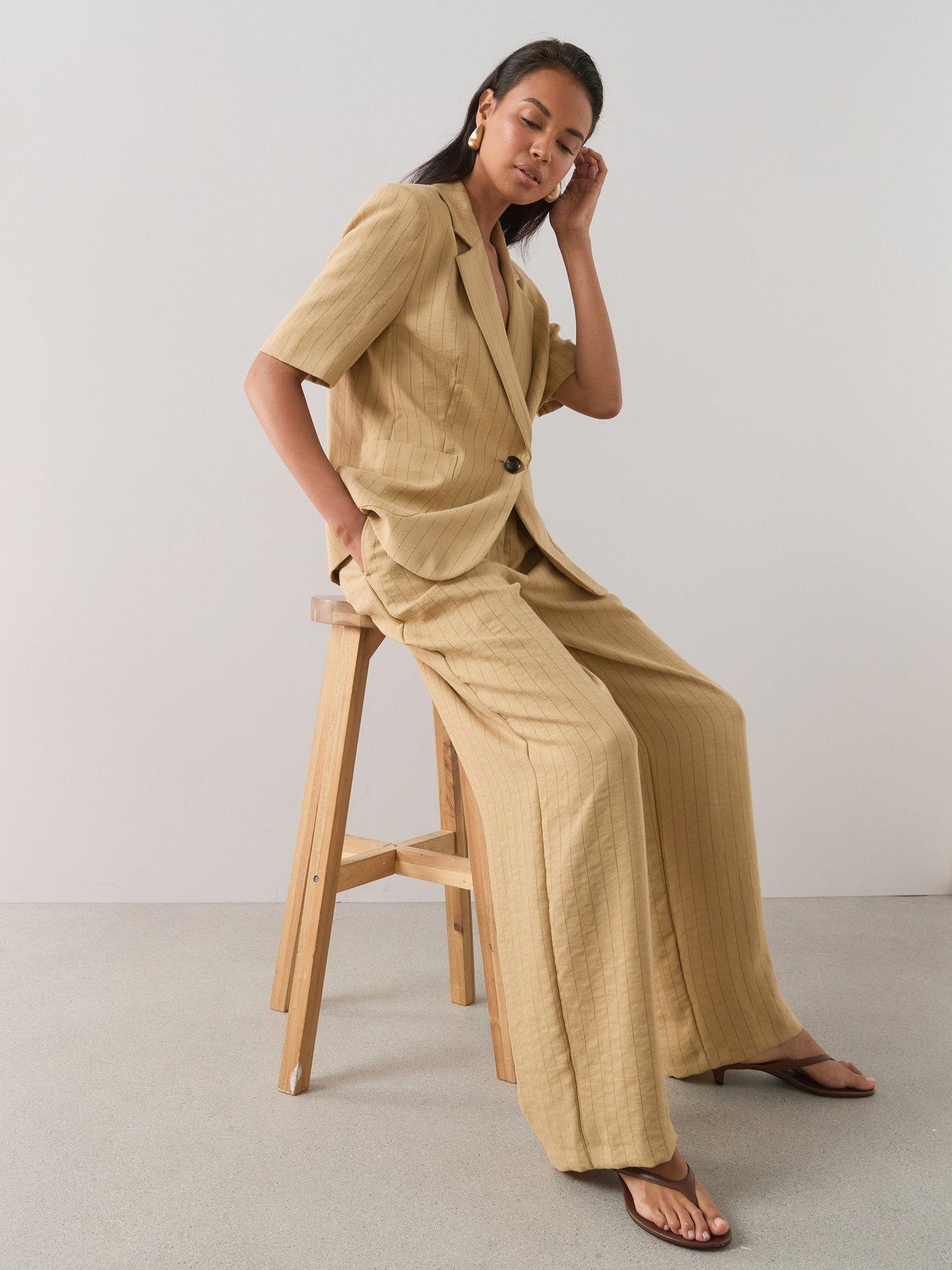 Image 5 of 7 of The Very Collection Womens Pinstripe Wide Leg Trousers - Beige