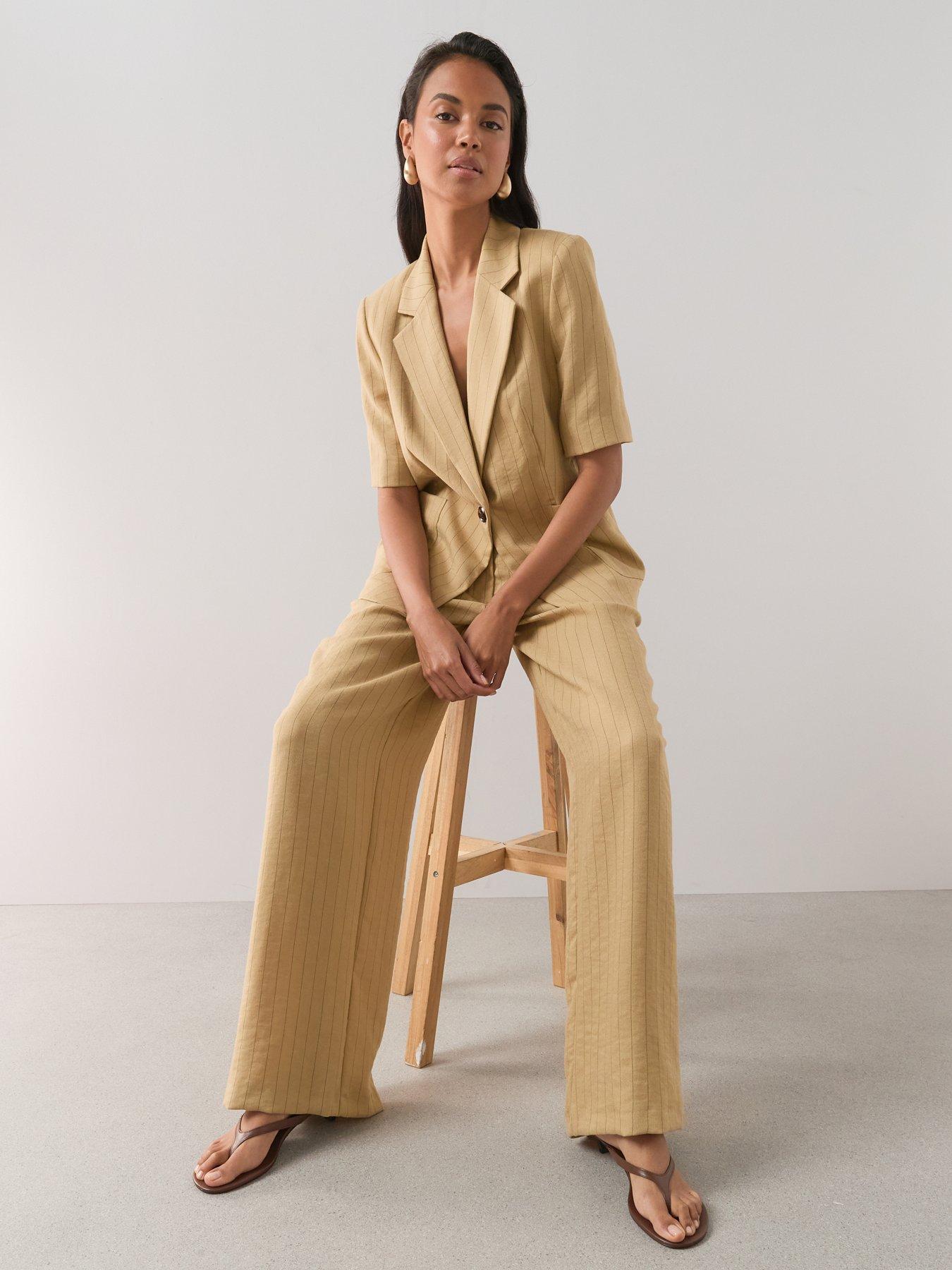Image 6 of 7 of The Very Collection Womens Pinstripe Wide Leg Trousers - Beige