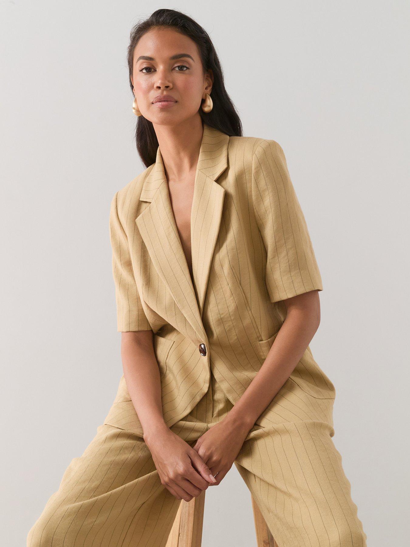 The Very Collection Pinstripe Short Sleeve Blazer - Yellow