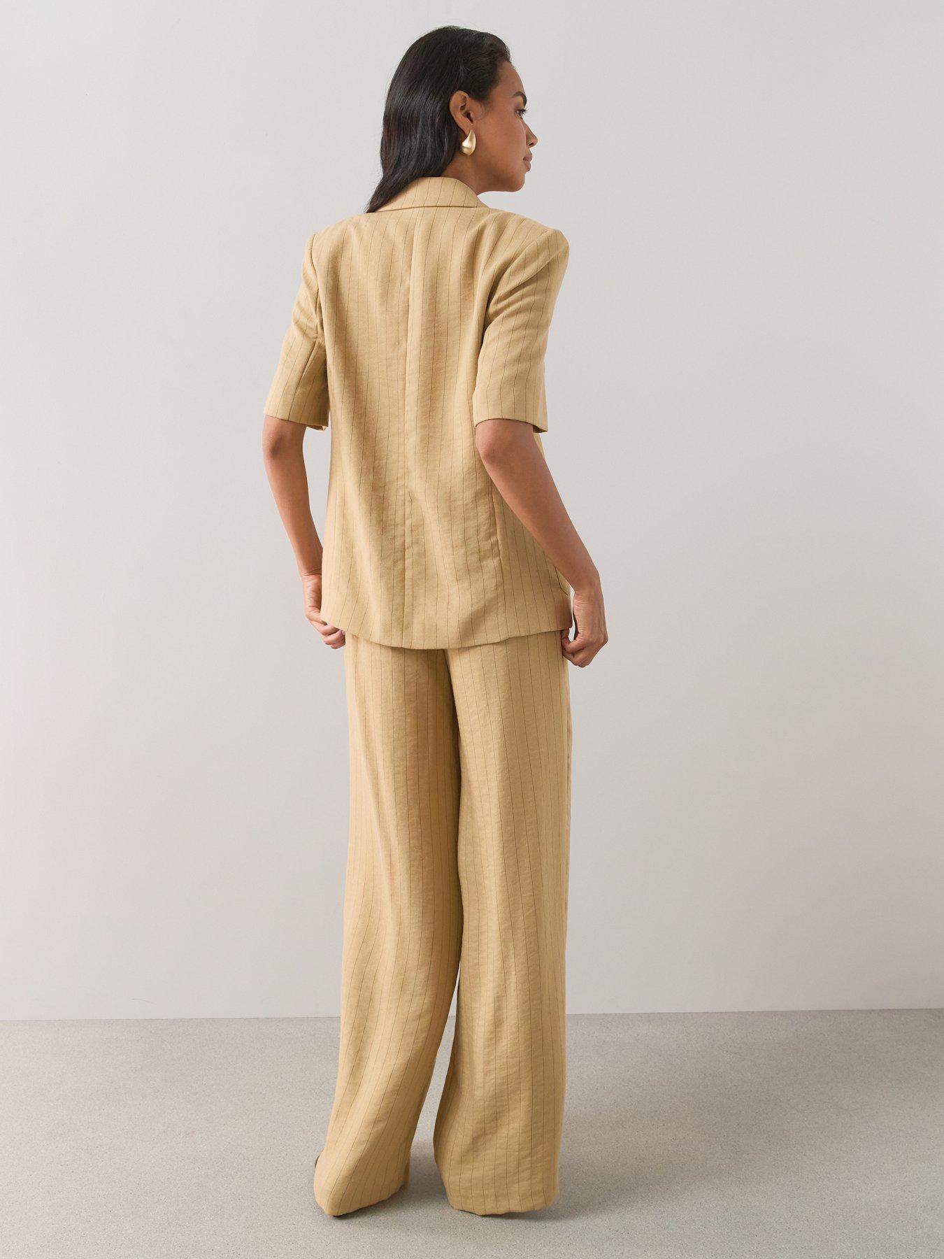 Image 2 of 7 of The Very Collection Pinstripe Short Sleeve Blazer - Beige