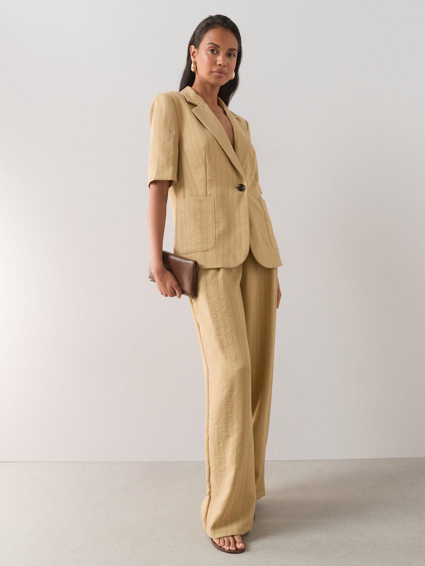 Image 3 of 7 of The Very Collection Pinstripe Short Sleeve Blazer - Beige