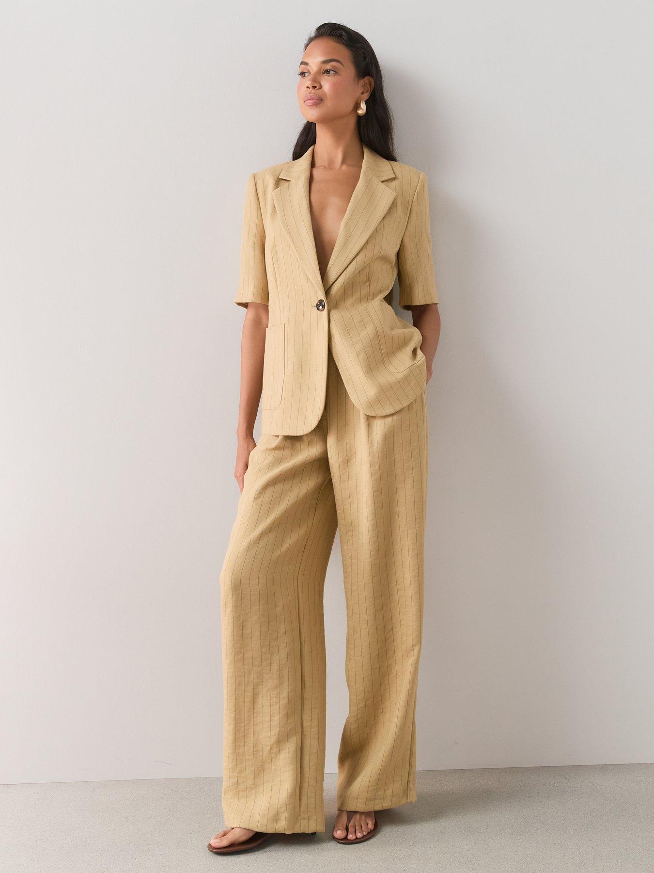 Image 5 of 7 of The Very Collection Pinstripe Short Sleeve Blazer - Beige